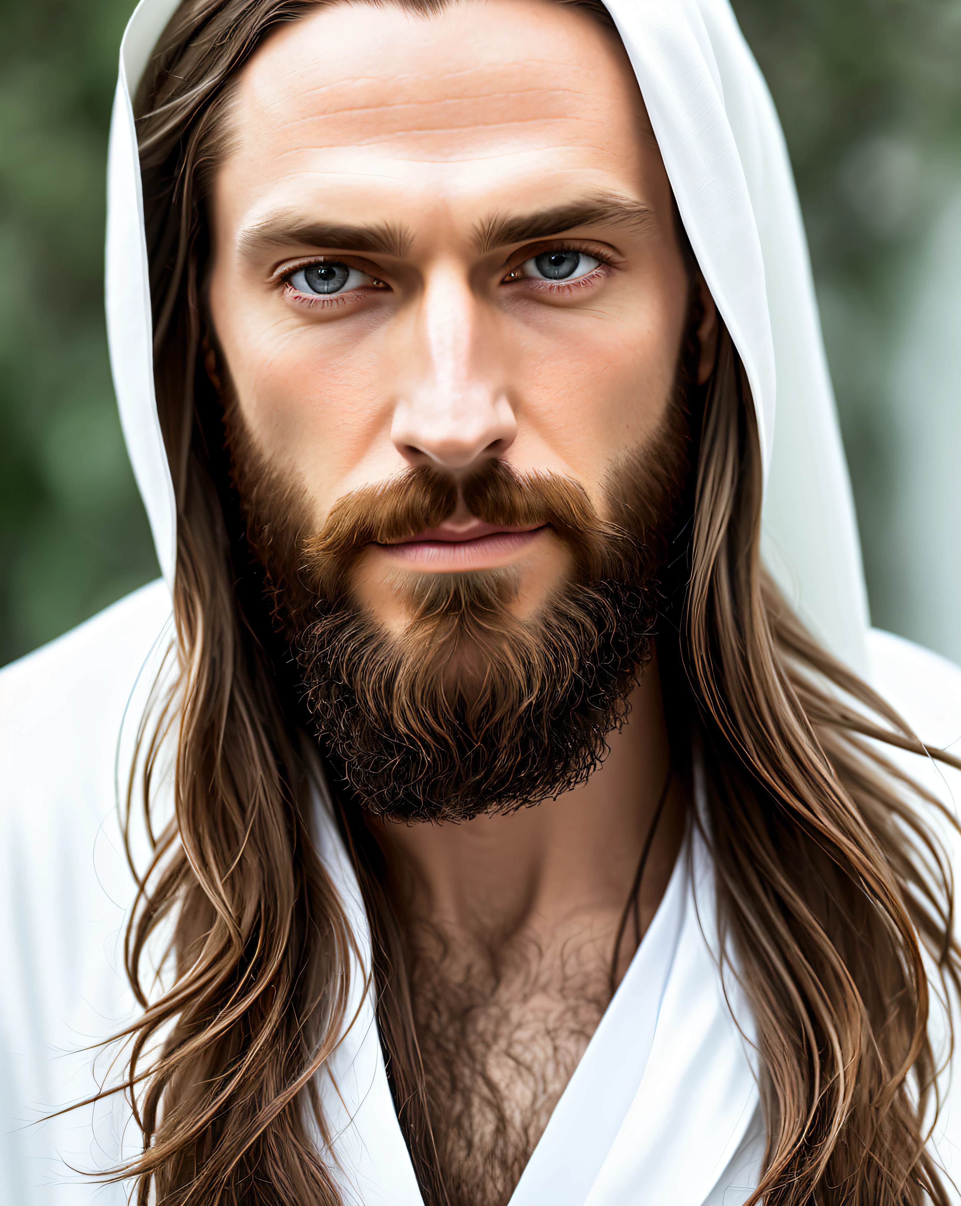 (symmetry),centered,a ((close)) up portrait,(Jesus),a very thin white man with long hair and a beard,wearing a long white robe,35mm,natural skin,clothes detail, 8k texture, 8k, insane details, intricate details, hyperdetailedhighly detailed,realistic,soft cinematic light,HDR,sharp focus, ((((cinematic look)))),intricate, elegant, highly detailed