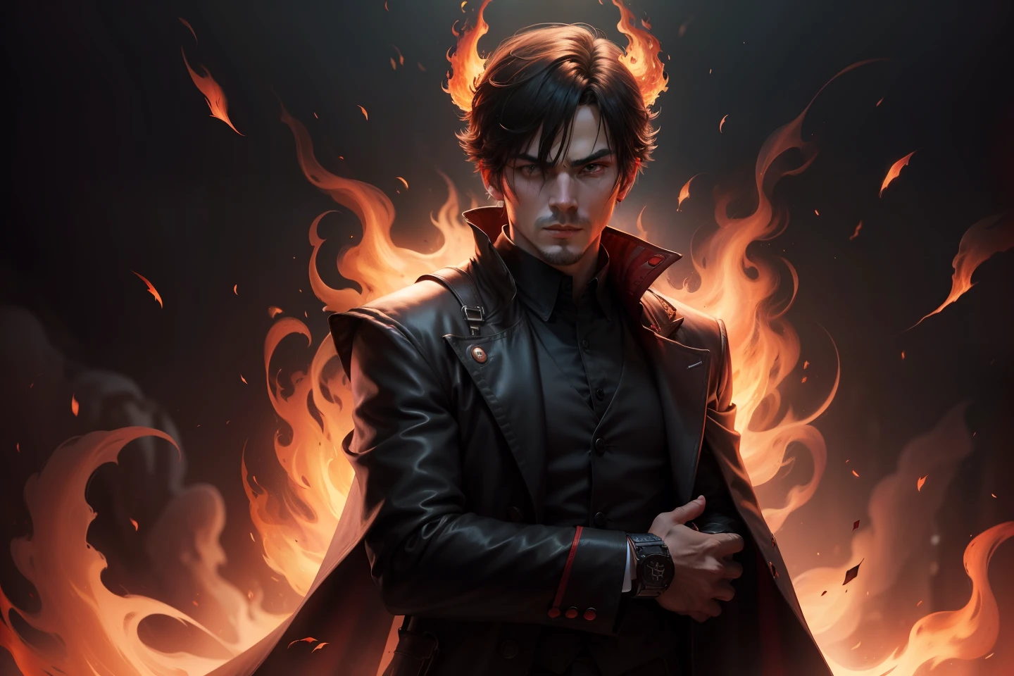 Turn this guy into devil with fire background
