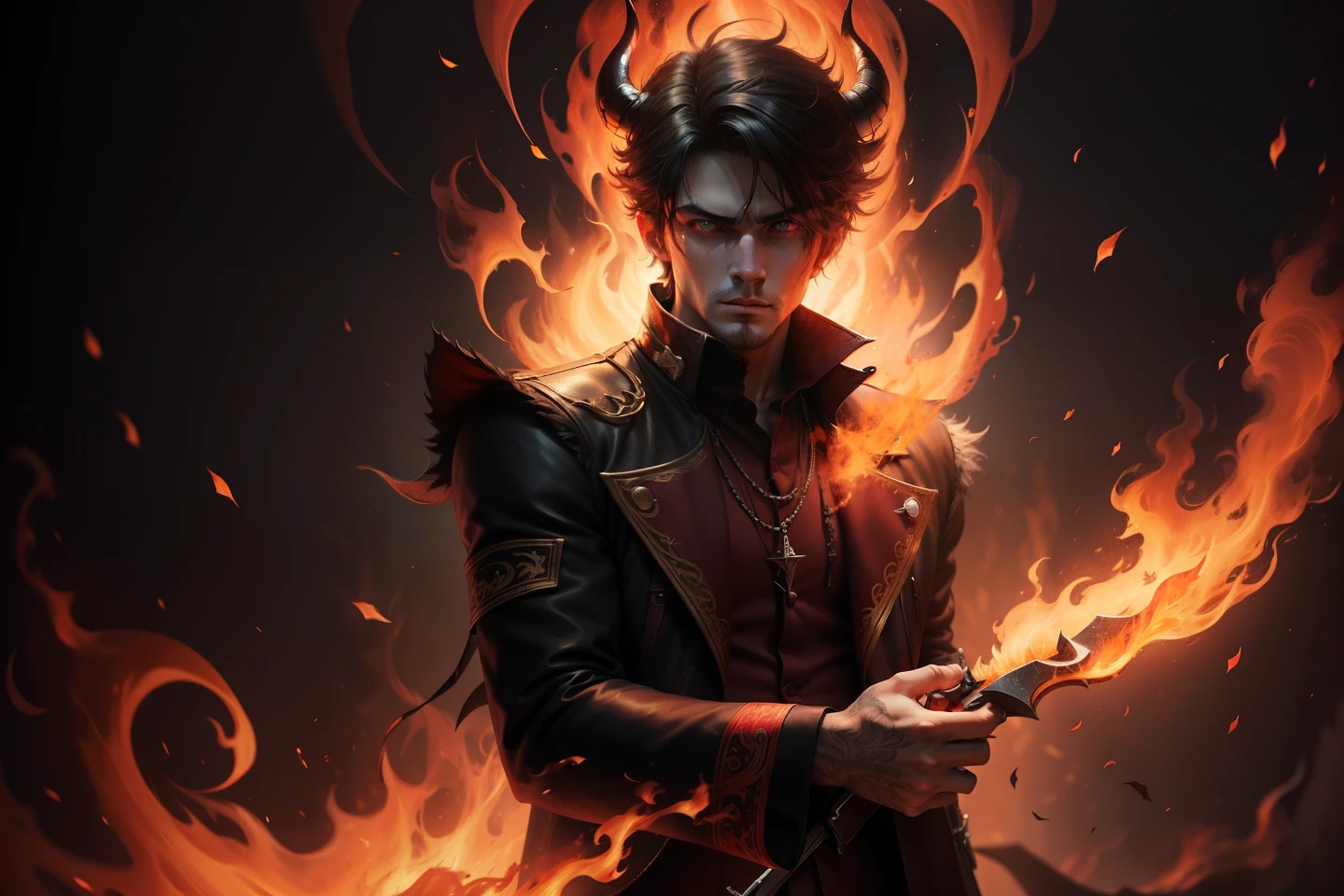 Turn this guy into devil with fire background