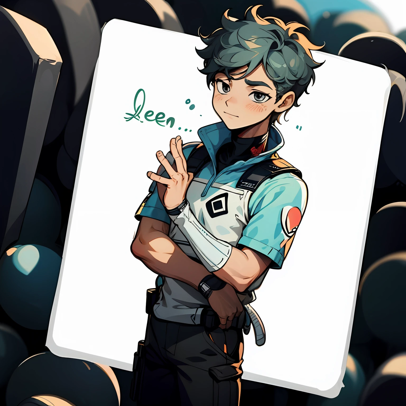 "Please wait sticker 1boy customer service a clean background."