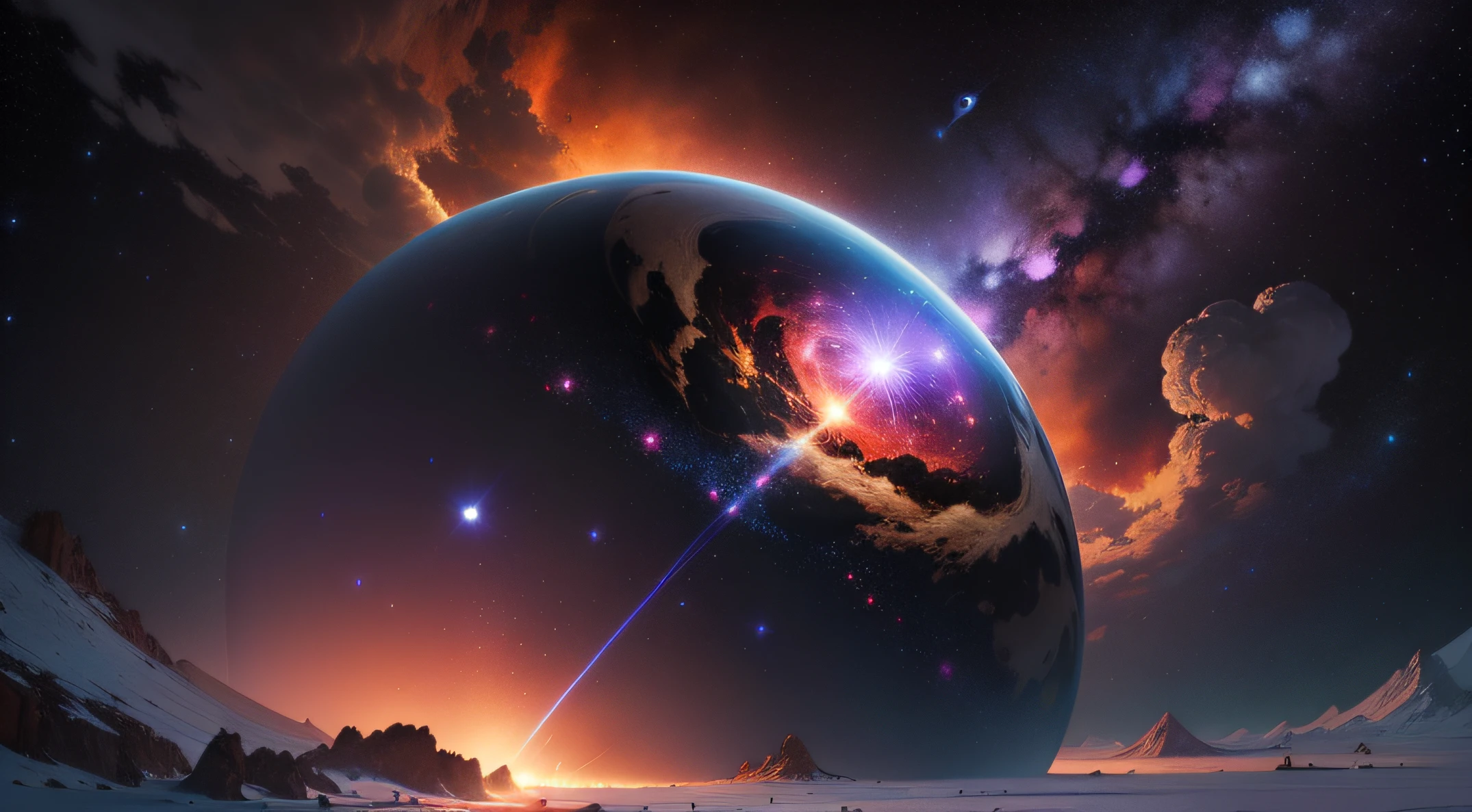 obra-prima, melhor qualidade, alta qualidade, papel de parede 8k extremamente detalhado da unidade CG, profundidade de campo, HDR, fotorrealista, extremamente detalhado, intrincado, alto detalhe, universo, outer space, galaxy, estrelas, planetas, astronomia, cosmos, celestial, nebulosa, buraco negro, sistema solar, cosmic rays, supernova, deep-space, astronomical objects, 1920x1080p
