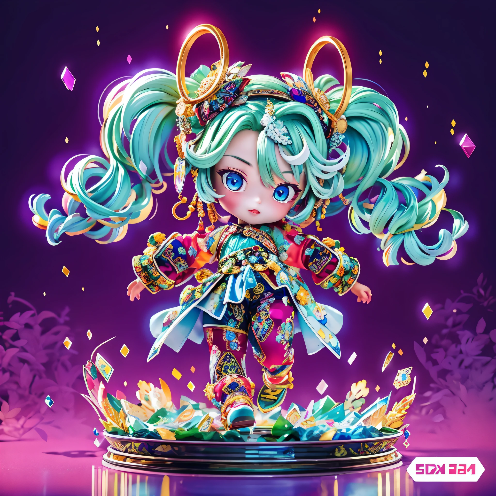 (masterpiece), best quality, expressive eyes, perfect face, absurdres, highres, ultra detailed), (1girl:1.3), twintails, red hair, blue eyes, BREAK , glitch art, digital distortion, pixelated fragments, data corruption, colorful noise, visual chaos, contemporary aesthetics BREAK , enamel art, glass-like surface, vibrant colors, glossy finish, reflective textures, rich pigments, fluid forms BREAK , ethnic style, traditional clothing, vibrant patterns, handmade textiles, cultural motifs, beaded jewelry, artisanal accessories, Niji Style, Anime, Pixar, 3D Render, Vray Tracing, hdr, 32k