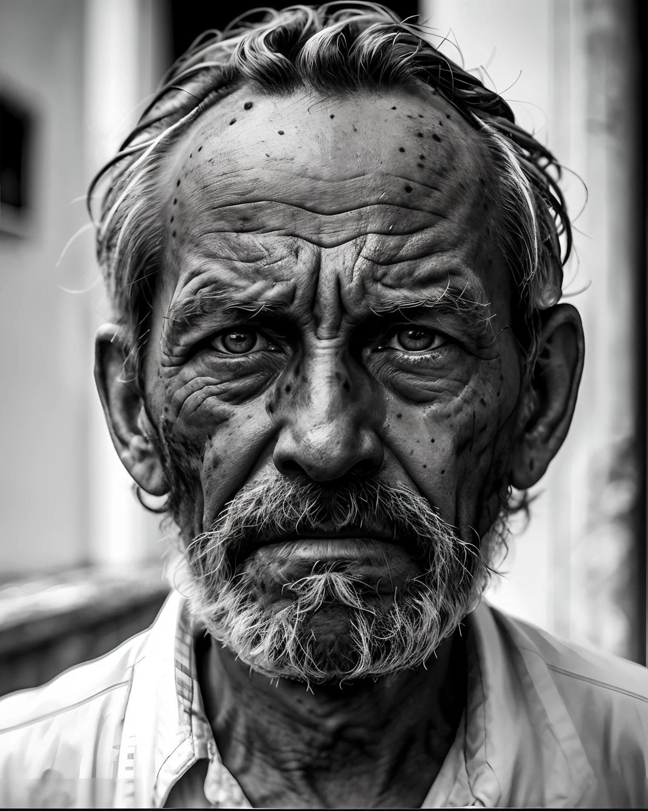 The Dirty Builder, Tired look,sad eyesDocumentary photography, Photojournalism, Essay, Pulitzer Prize winner, candid, (black and white:0.2),draganv2