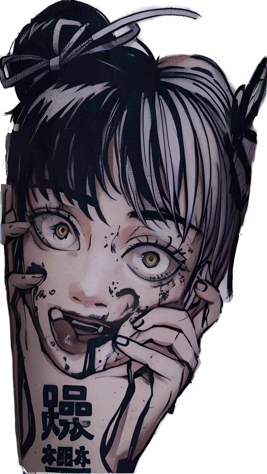 A closeup of a person with a cell phone in hand, estilo junji ito, Estilo de arte de Junji Ito, em estilo de junji ito, linha escura, junji ito tons, inspirado em Junji Ito, Sutil Junji Ito, arte de junji ito, Shintaro Kago, inspirado em Harumi Hironaka