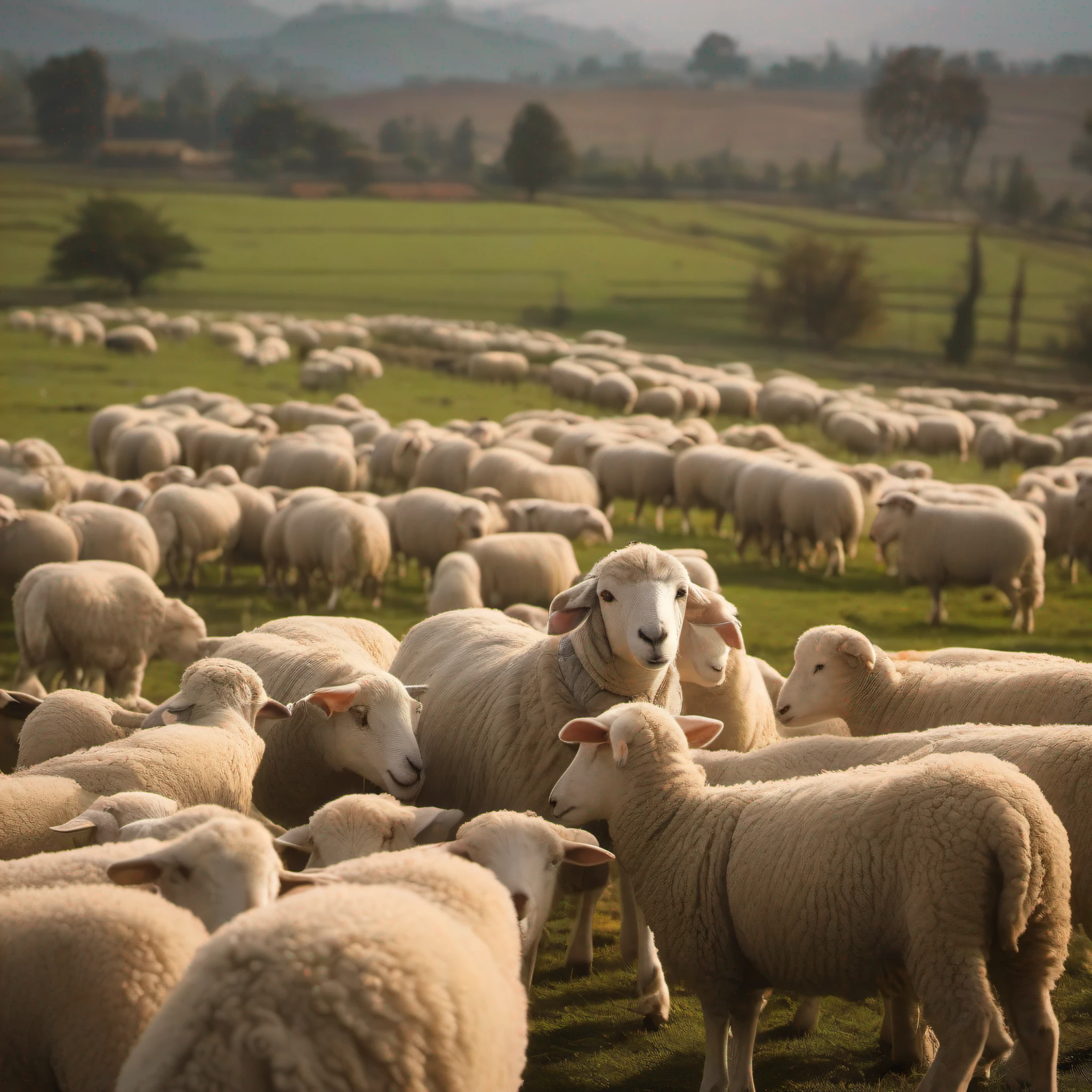 Imagine a shepherd in a vast field, tending to his sheep. The setting is tranquil, but there is a sense of unease in the bloated and sick sheep. The school, a symbol of education and growth, seems insignificant compared to the vastness of nature.
