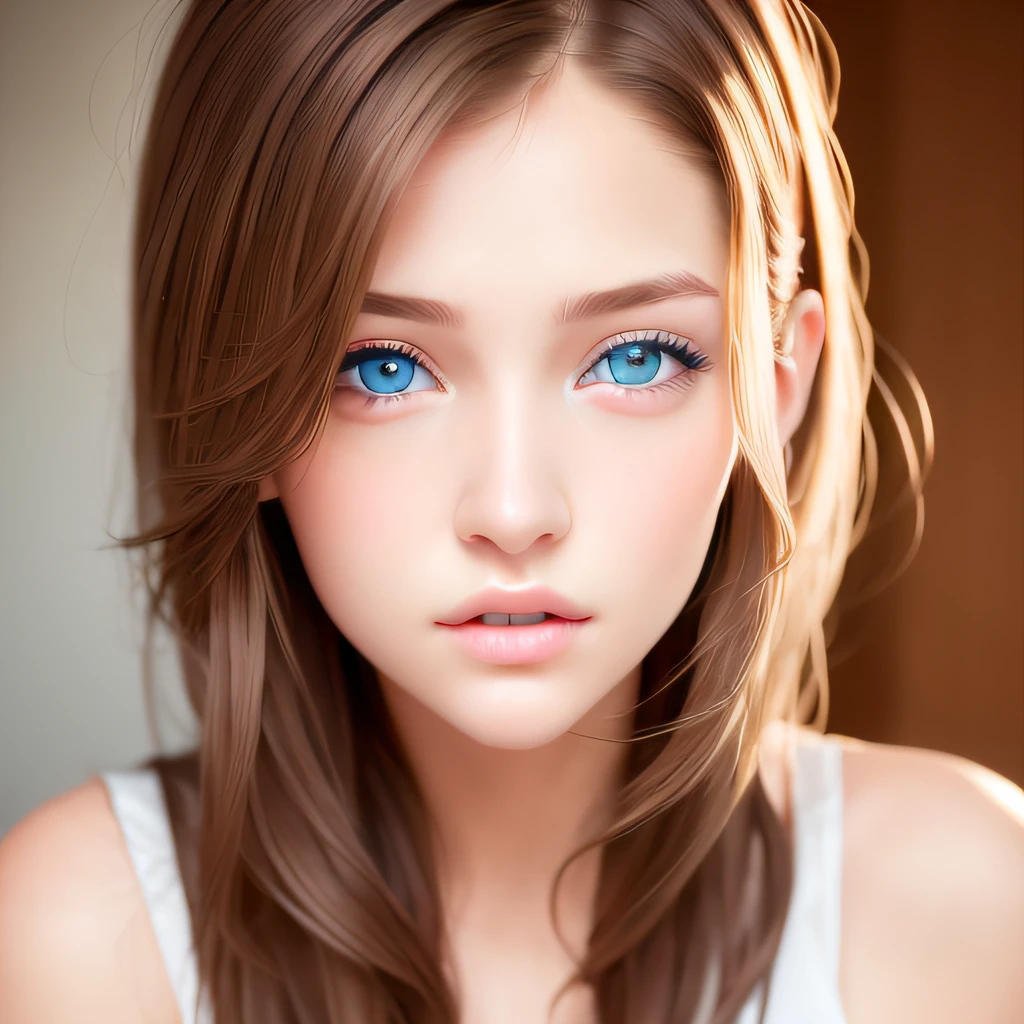 best quality, masterpiece, (realistic:1.4), 1 girl, brown hair, blue eyes, Front, detailed face, beautiful eyes