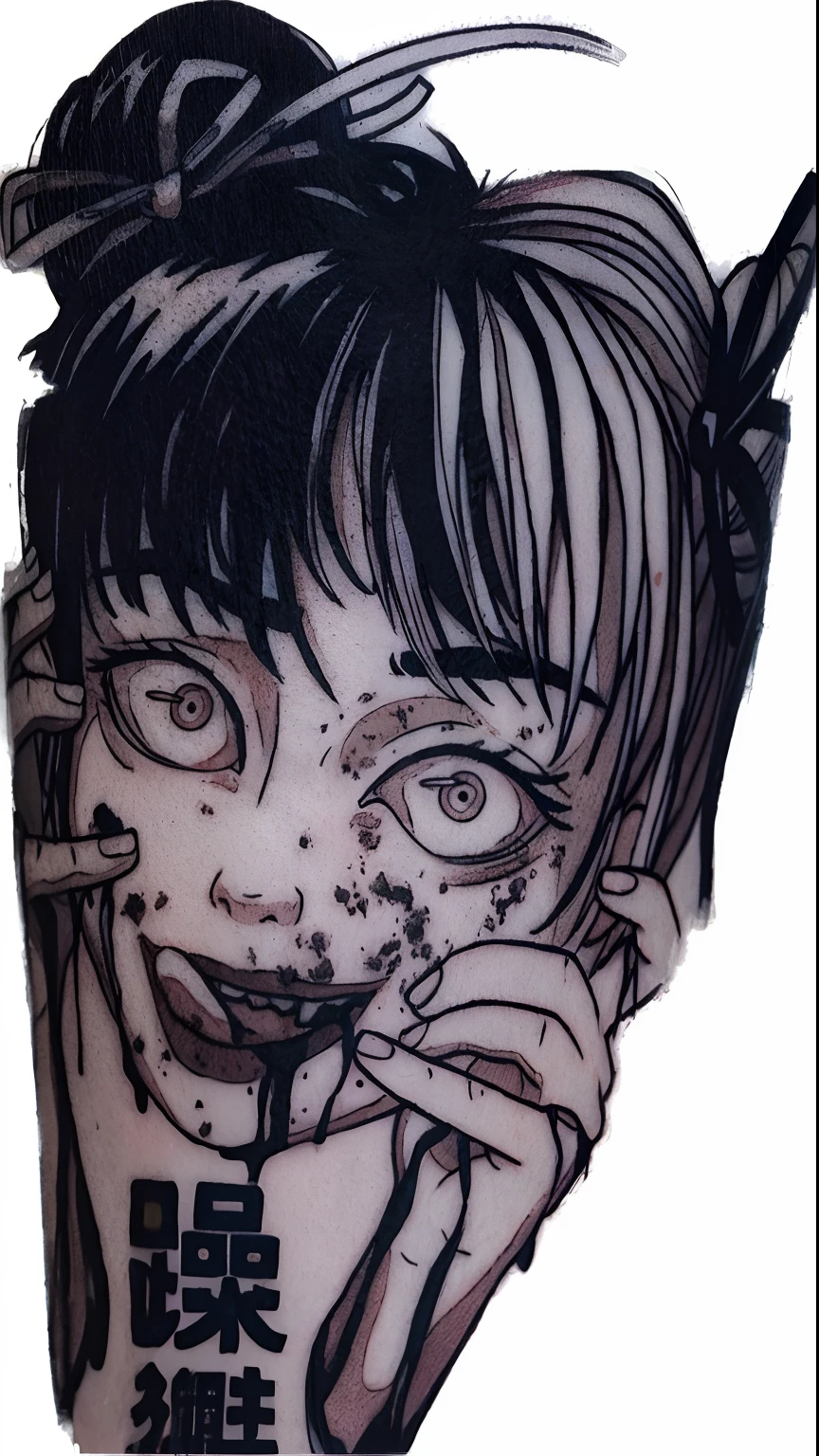 a close up of a person with a tattoo on his arm, Estilo de arte de Junji Ito, em estilo de junji ito, estilo junji ito, horror!! altamente detalhado, inspirado em Junji Ito, linha escura, retrato altamente detalhado, Estilo de Junji Ito, Sutil Junji Ito, junji ito tons, arte de junji ito