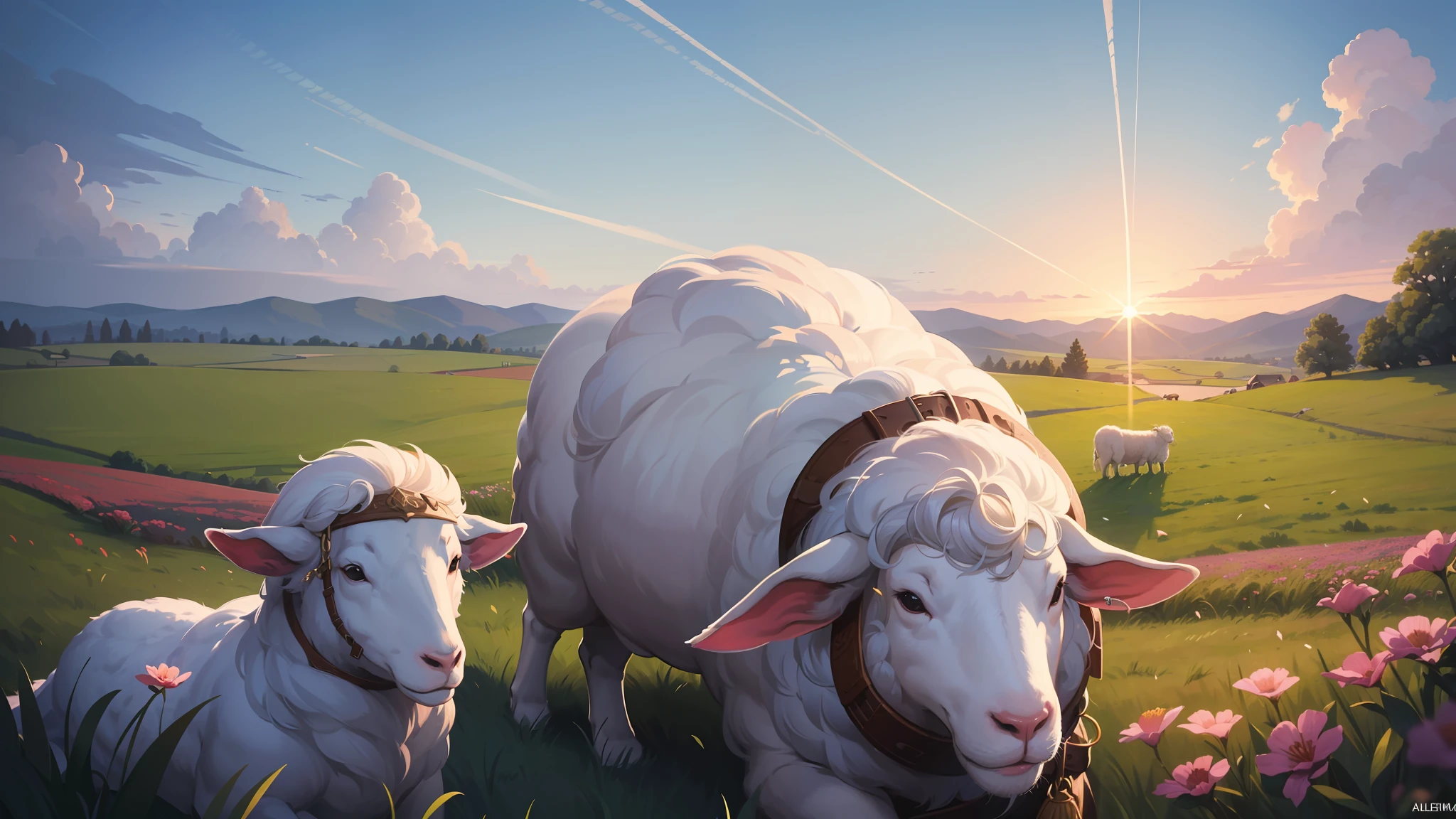 Illustrate this poem as a (beautiful, masterpiece) in illustration form: At that time the sheep called to him
From their wormy bellies, as they
Lay bloating in the field. He was
A pastoralist,
The schoolhouse hardly handsize
In a sky of flax.
A Pastoral
BY ALLEN GROSSMAN