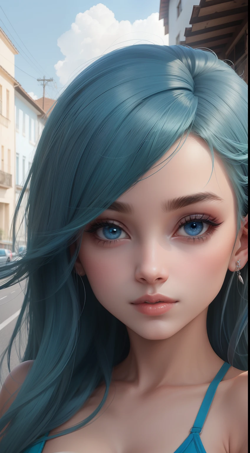 Garota com cabelo azul olhos azuis, gostosa, e peituda