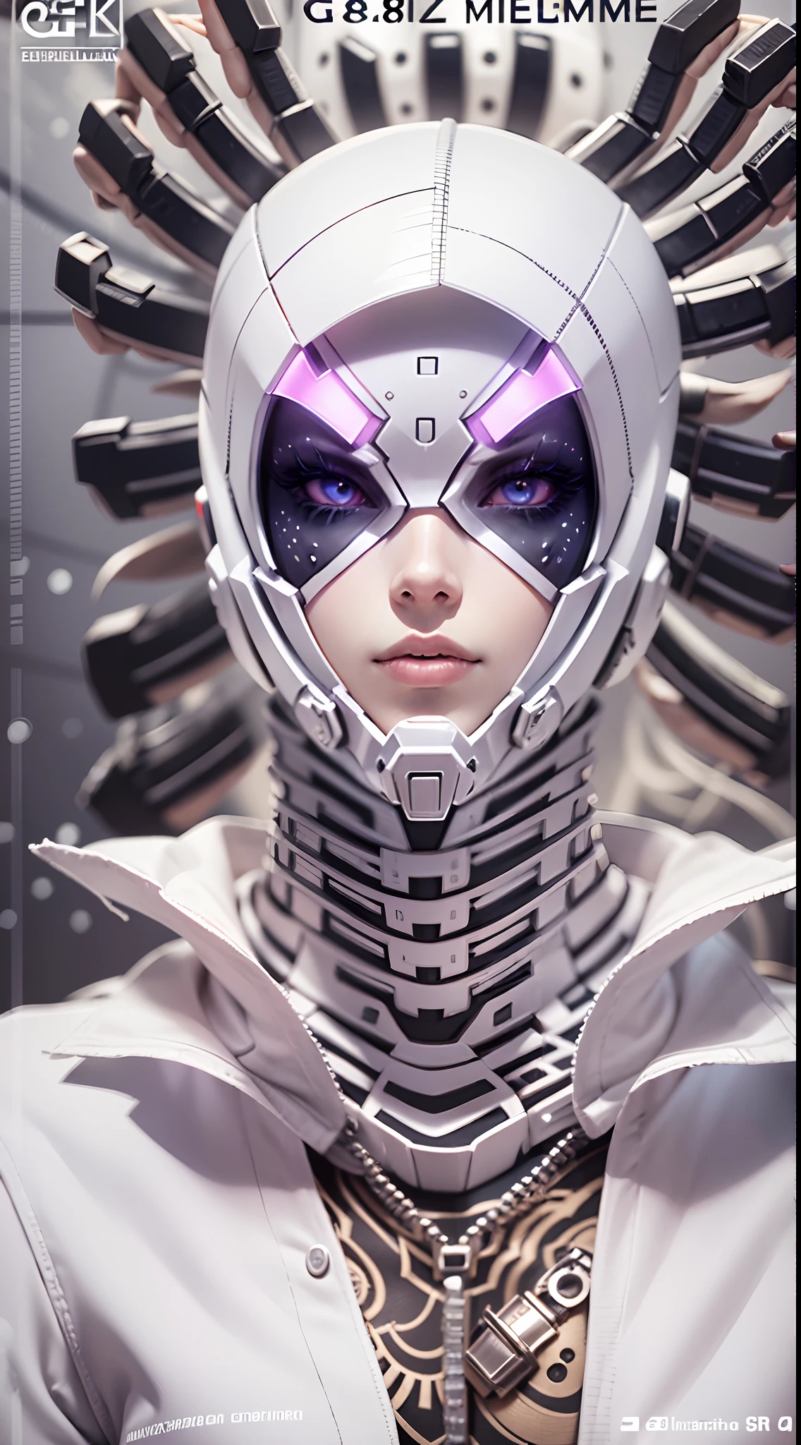 ((obra-prima, melhor qualidade, (extremamente detalhado CG unidade 8k papel de parede), (melhor qualidade), (best illustration), (melhor sombra), )) , Cosplay de Noob Saibot , mulher 20 anos , com sobretudo branco , capuz branco , roupas estilo ninja preto, mechanical arms