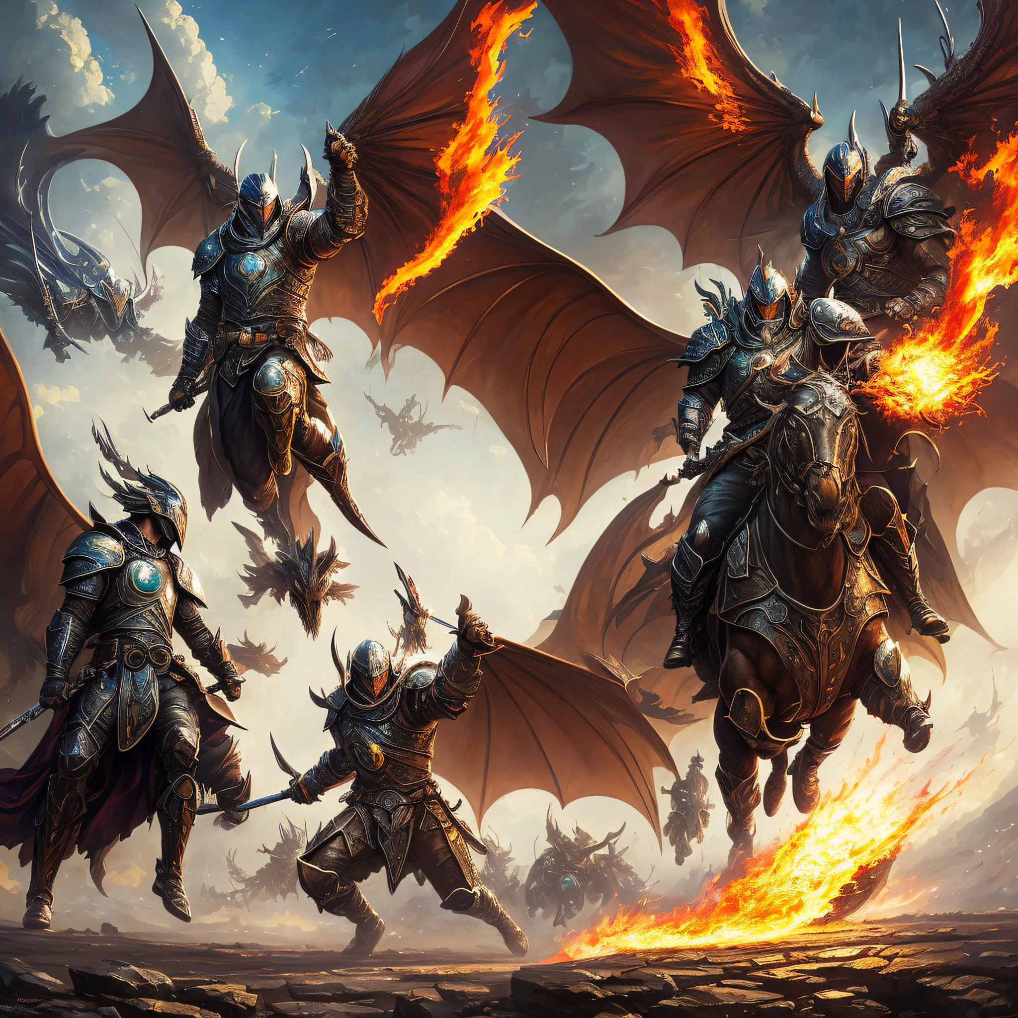 (((Boris Vallejo, Luis Rollo Style)))celestial beautiful and natural women angels with, beautiful fethers winds and gorgeous amazing bodies))clash in the skies against massive, menacing cyborg dragons. ((their wings shimmering in the sunlight as they wield flaming swords)). the dragons, on the other hand, are outfitted with massive mechanical claws and glowing laser eyes. the futuristic battle rages on with intense energy and epic explosions as both sides fight for supremacy. the overall aesthetic is reminiscent of an anime-style epic with larger-than-life characters and an otherworldly feel.,full shot body photo of the most beautiful artwork in the world, medieval armor, professional majestic oil painting by Ed Blinkey, Atey Ghailan, Studio Ghibli, by Jeremy Mann, Greg Manchess, Antonio Moro, trending on ArtStation, trending on CGSociety, Intricate, High Detail, Sharp focus, dramatic, photorealistic painting art by midjourney and greg rutkowski Nikon Z 14mm ultra-wide angle lens, award-winning glamour photograph, ((best quality)), ((masterpiece)), ((realistic)), geometric forms, subsurface scattering, radiant light rays, high-res, detailed facial features, high detail, sharp focus, smooth, aesthetic, extremely detailed, angle ,glowing ,UHD, vivid colors ,Arthur Rackham, Dr. Seuss , Norman Rockwell, magic ,digital illustration