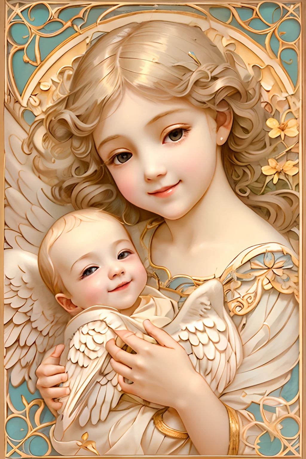 Blessings of Angels､Bright background、heart mark、tenderness､A smile、Gentle､Baby Angel、jugendstil