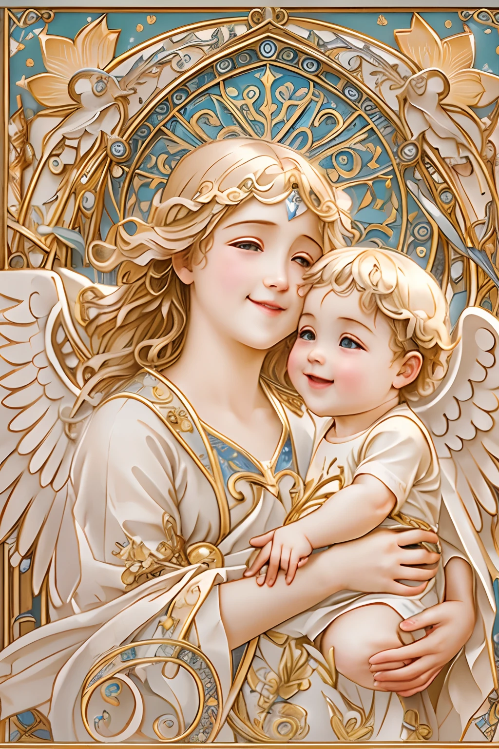 Blessings of Angels､Bright background、heart mark、tenderness､A smile、Gentle､ Angel、jugendstil