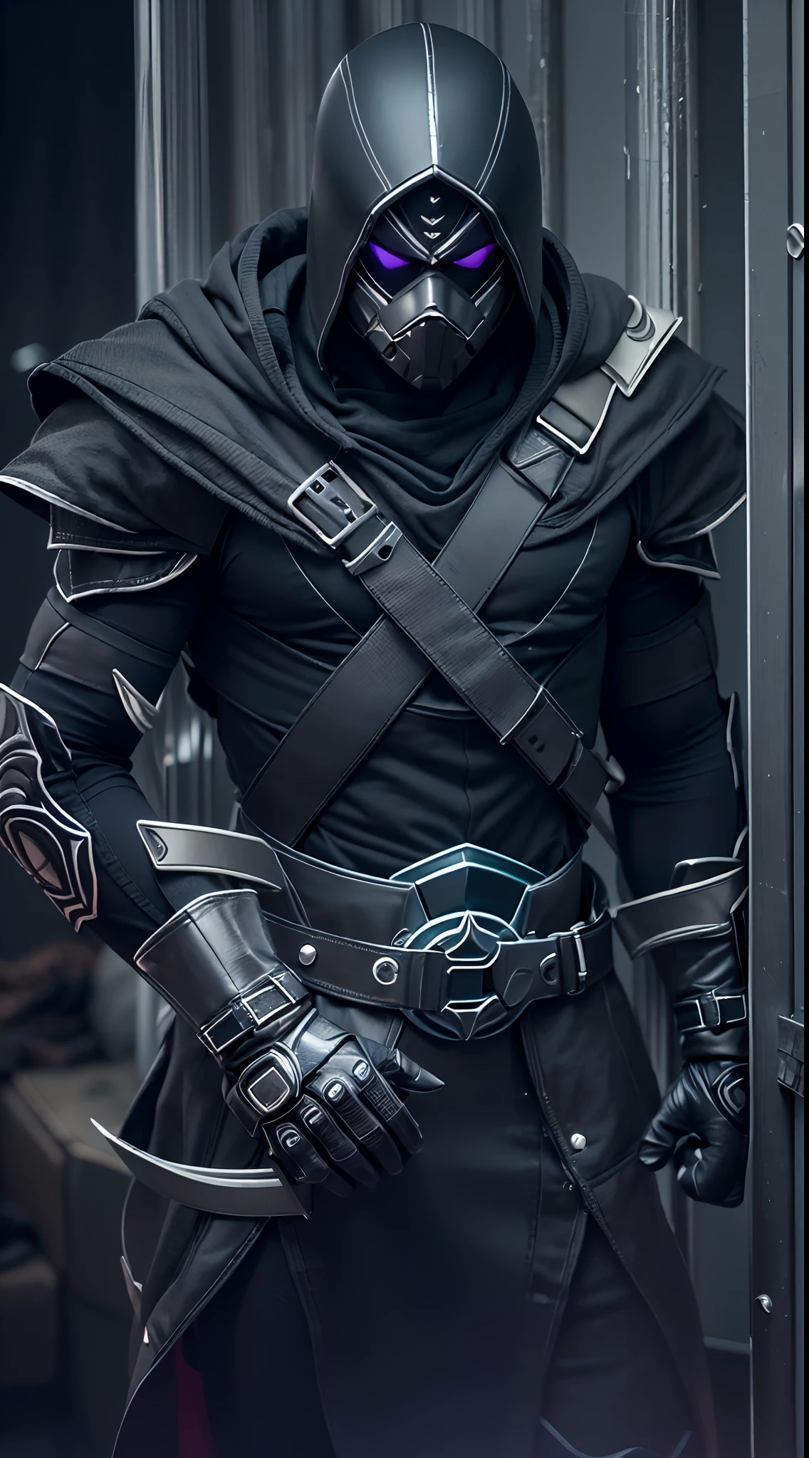 ((obra-prima, melhor qualidade, (extremamente detalhado CG unidade 8k papel de parede), (melhor qualidade), (best illustration), (melhor sombra), )) , Cosplay de Noob Saibot , jovem Garoto 20 anos , com sobretudo branco , capuz branco , roupas estilo ninja preto, armadura de fantasia