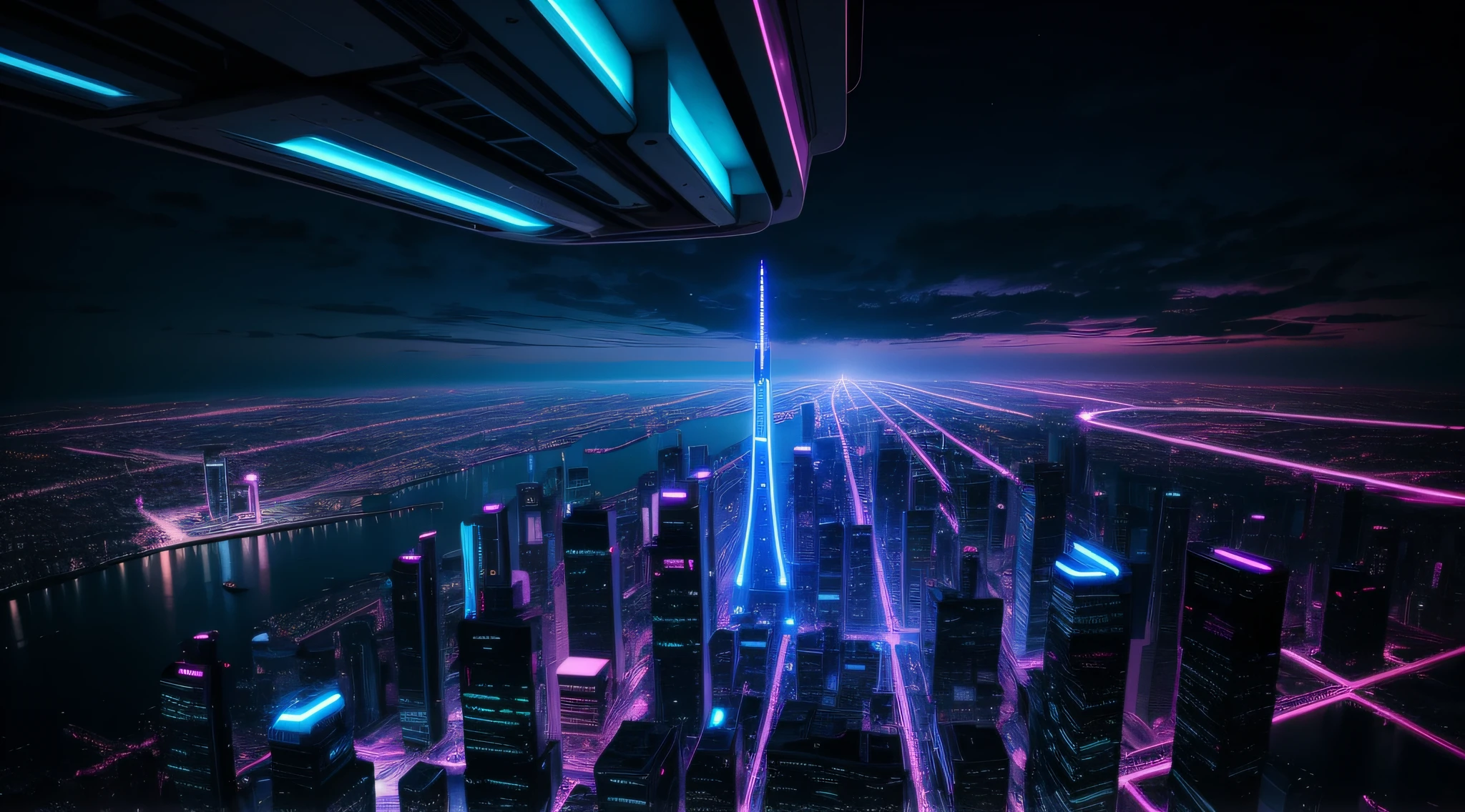 future city neon lights