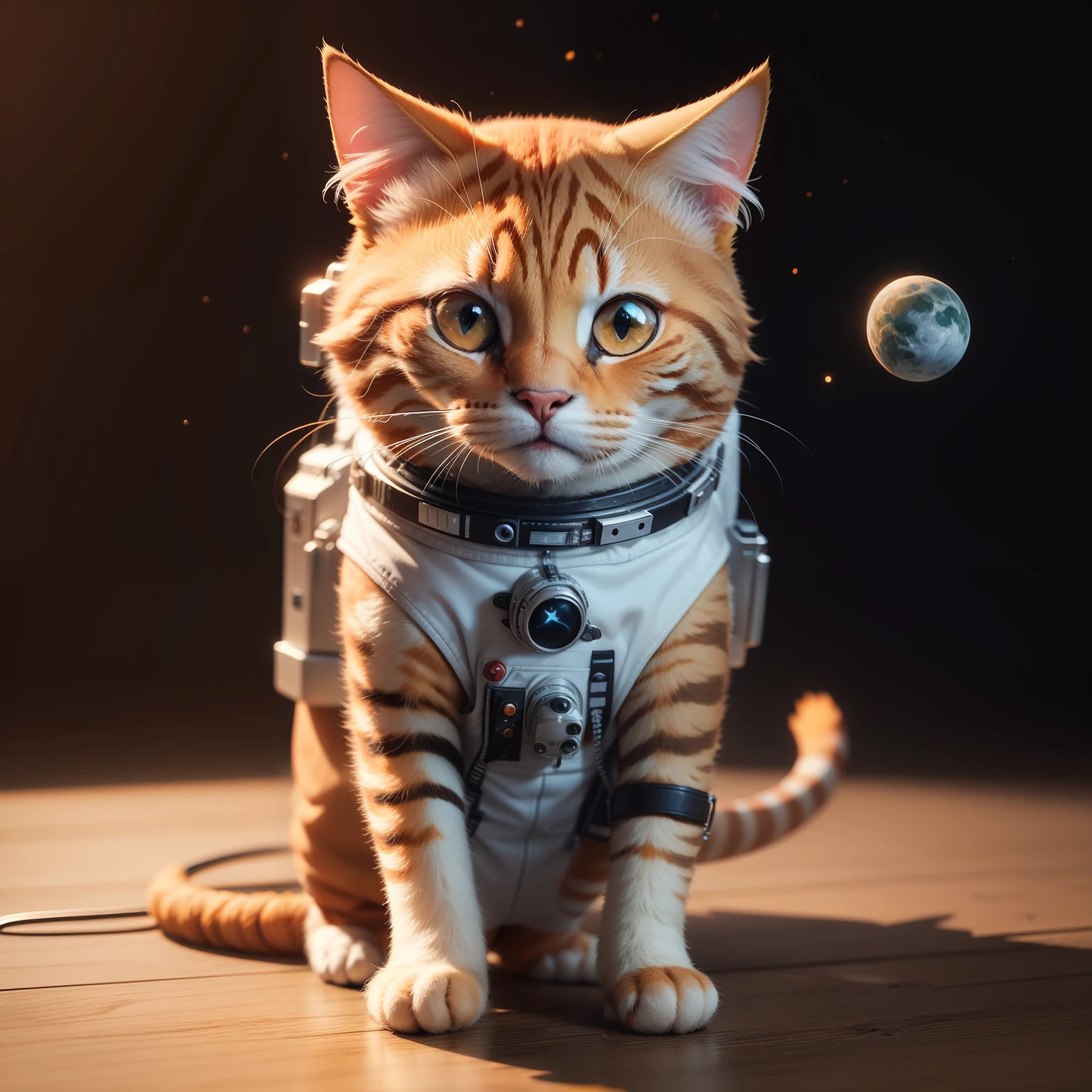 There's an orange cat in a space suit, Digital painting nice, Cute 3D rendering, Sympathetic Detailed Digital Art, bela arte digital, gato astronauta, Sympathetic cartoon characters, renderizar estilizado, arte de personagem renderizando arte de personagem 8k, renderizar arte digital, majo! c4d, fundo branco