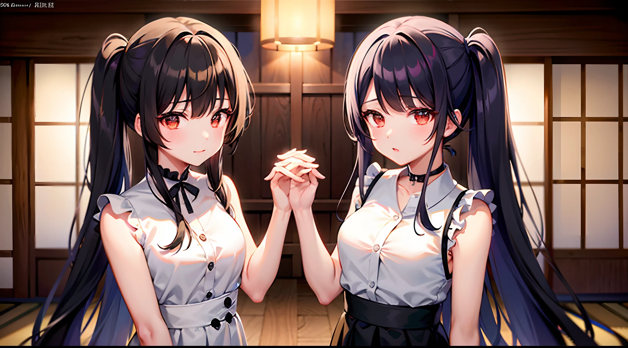 top-quality、超A high resolution、女の子 1 人、sleeveless white button shirt、a black skirt、a black choker、cute little、Japanese ido、(attractiveness:1)、(Platinum Black Hair:1)、((Puffy eyes))、Looking for the observer side、full bodyesbian、facing the front there