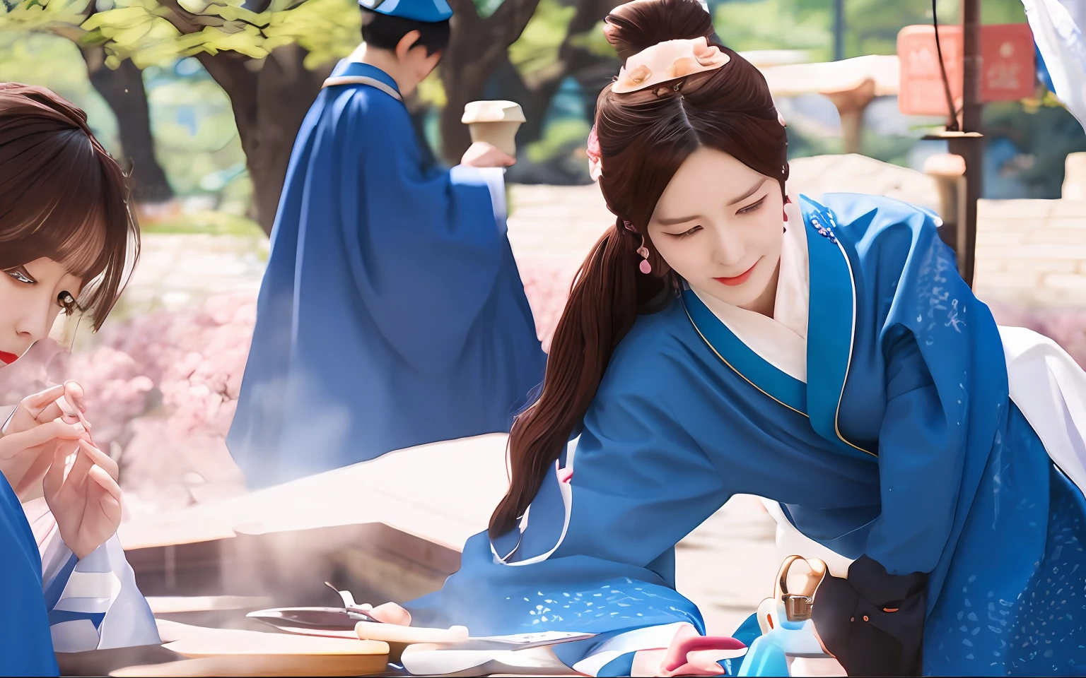 Woman in blue robes、Sakura Park