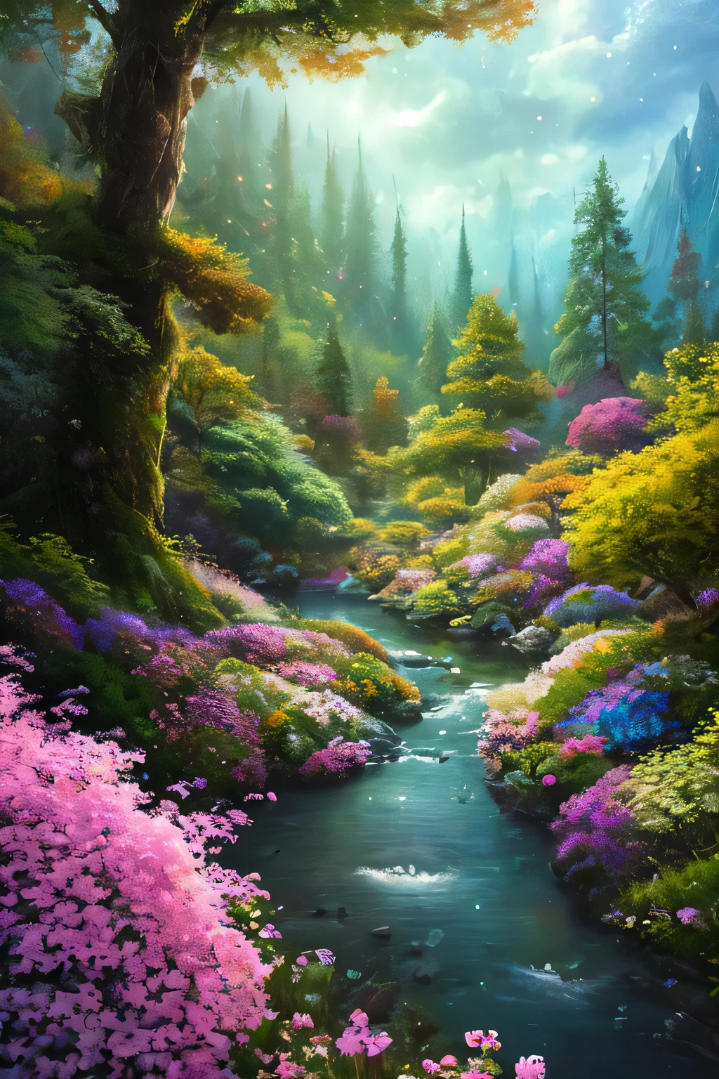 masterpiece, best quality, high quality,extremely detailed CG unity 8k wallpaper, An enchanting and dreamy scene of a fantasy forest, with towering trees, glowing mushrooms, and hidden fairy glens, creating a sense of mystique and enchantment, artstation, digital illustration, intricate, trending, pastel colors, oil paiting, award winning photography, Bokeh, Depth of Field, HDR, bloom, Chromatic Aberration ,Photorealistic,extremely detailed, trending on artstation, trending on CGsociety, Intricate, High Detail, dramatic, art by midjourney