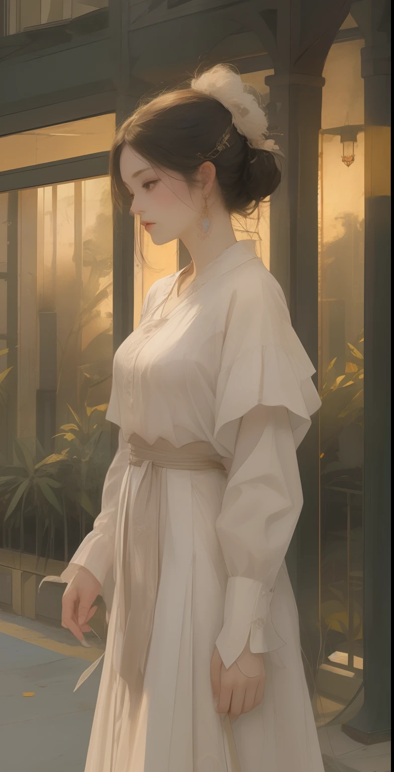 A woman who is,24 years of age,On the streets of retro、a white long skirt,Republic of China Student Outfit,Two braid shoulder position,Republic of China retro style,