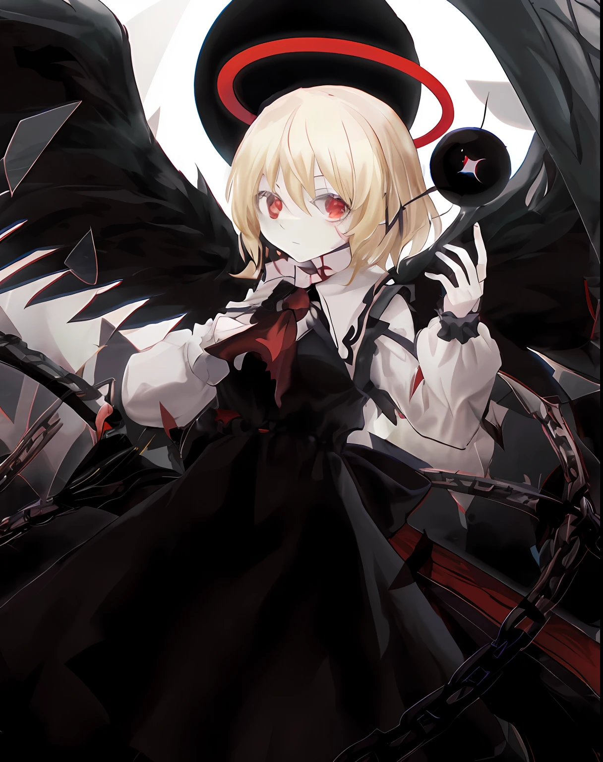 anime big breast, One wears a black hat,Woman with a red ring around her neck, demon anime girl, gapmoe yandere grimdark, from touhou, gothic maiden anime girl, Anime girl wearing black dress, Oriental character Lumia, Demon Girl, Best anime 4k konachan wallpaper, mika kurai demon, touhou project official artwork, Anime monster girl