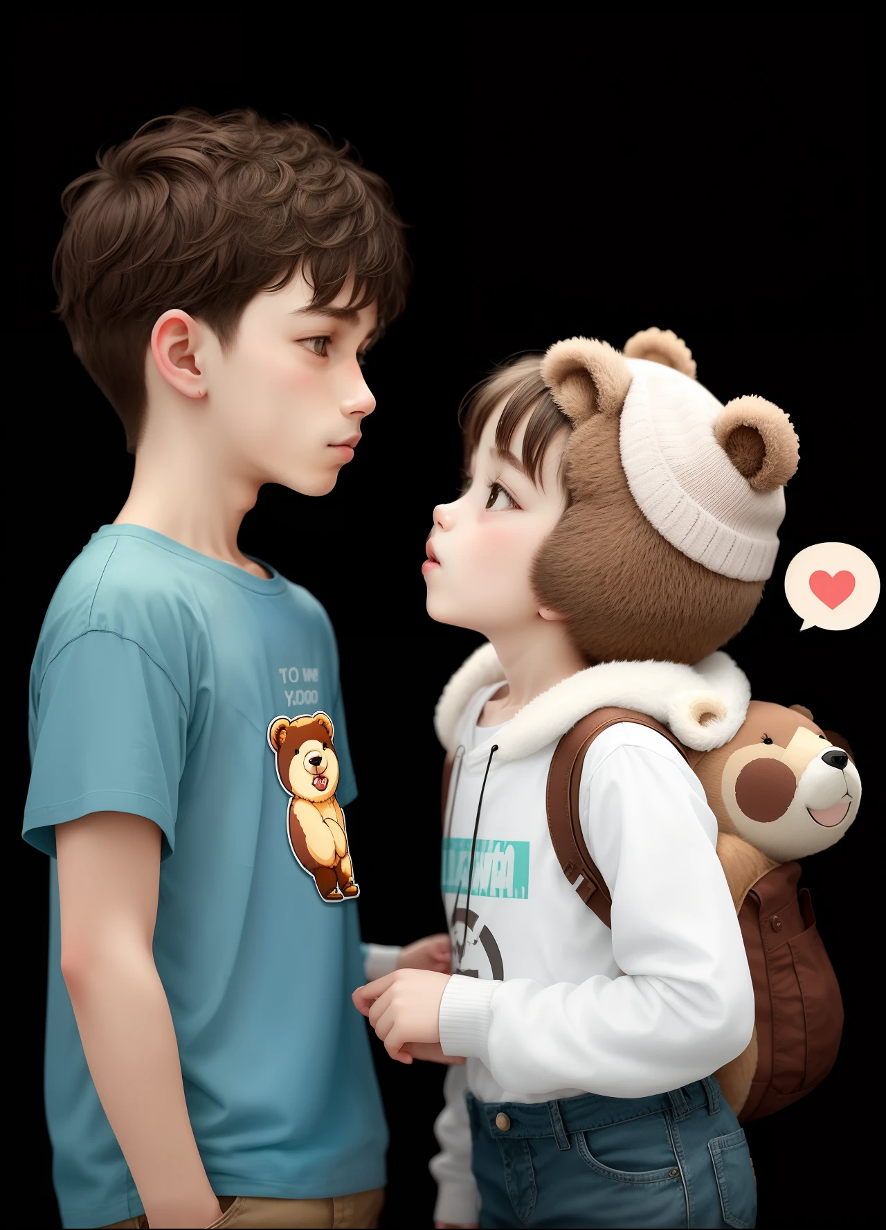 sticker,white background,boy and girl,cute bear,couple
