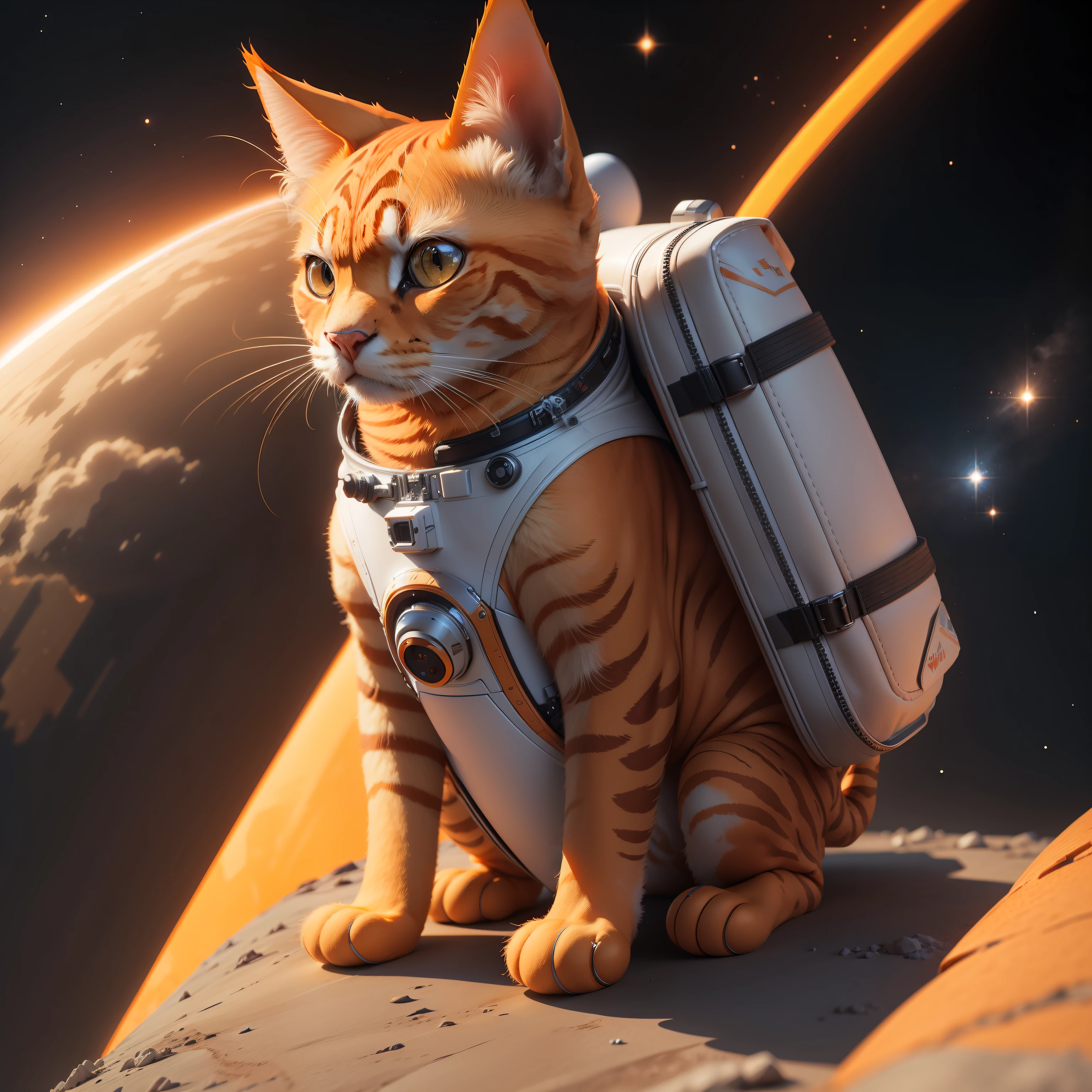 There's an orange cat in a space suit, renderizado ..3d fofa, renderizado ..3D estilizado, Q version, ..3d Rendering 8k character art, Digital painting nice, ....3d, super detailed rendering white background