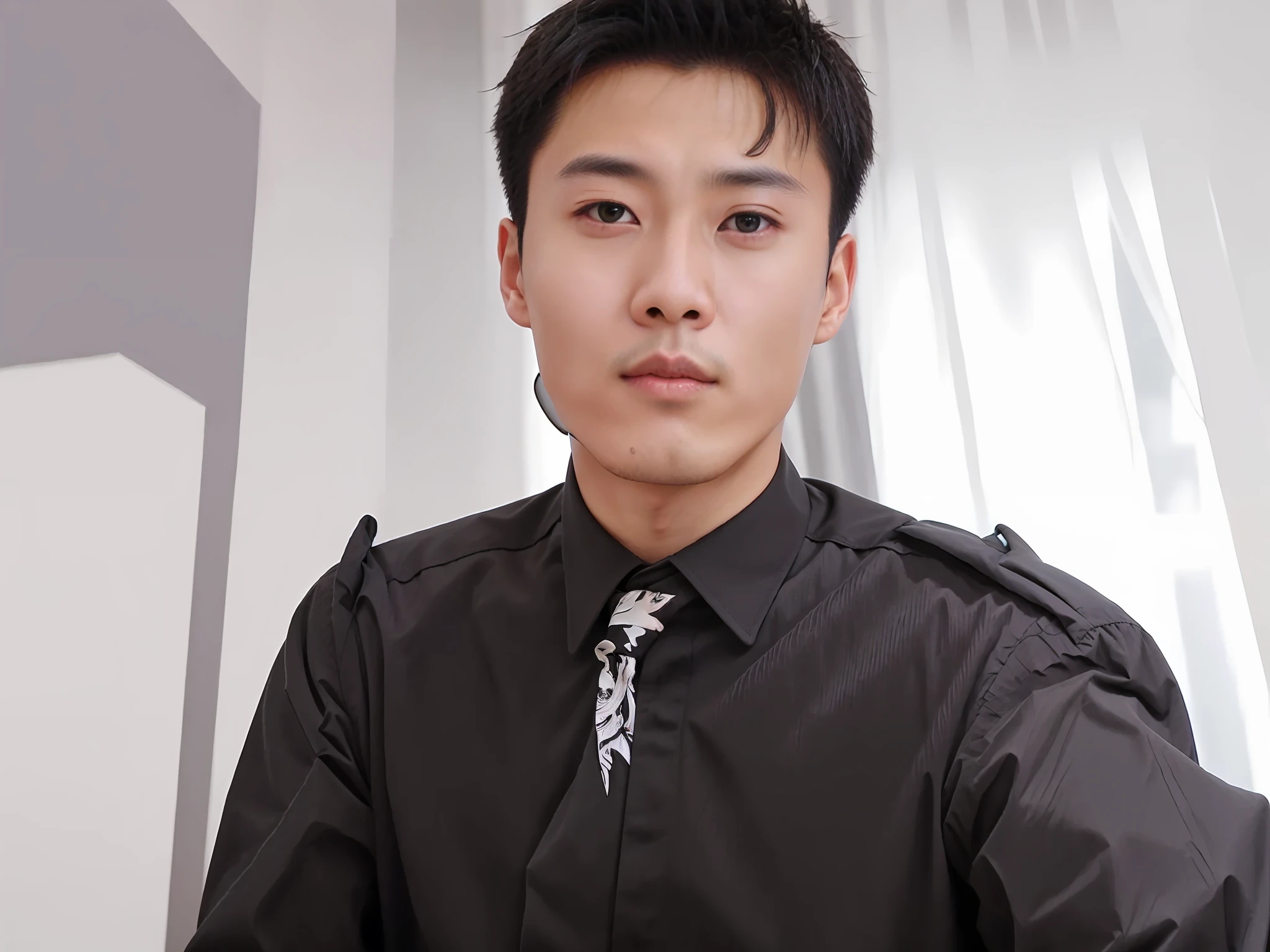 there is a man wearing a black shirt and a black tie, yanjun chengt, 2 7 years old, 2 8 years old, hong june hyung, south korean male, wearing a black noble suit, xintong chen, 2 9 years old, wenjun lin, 2 3 years old, cai xukun, zeng fanzh, qichao wang
