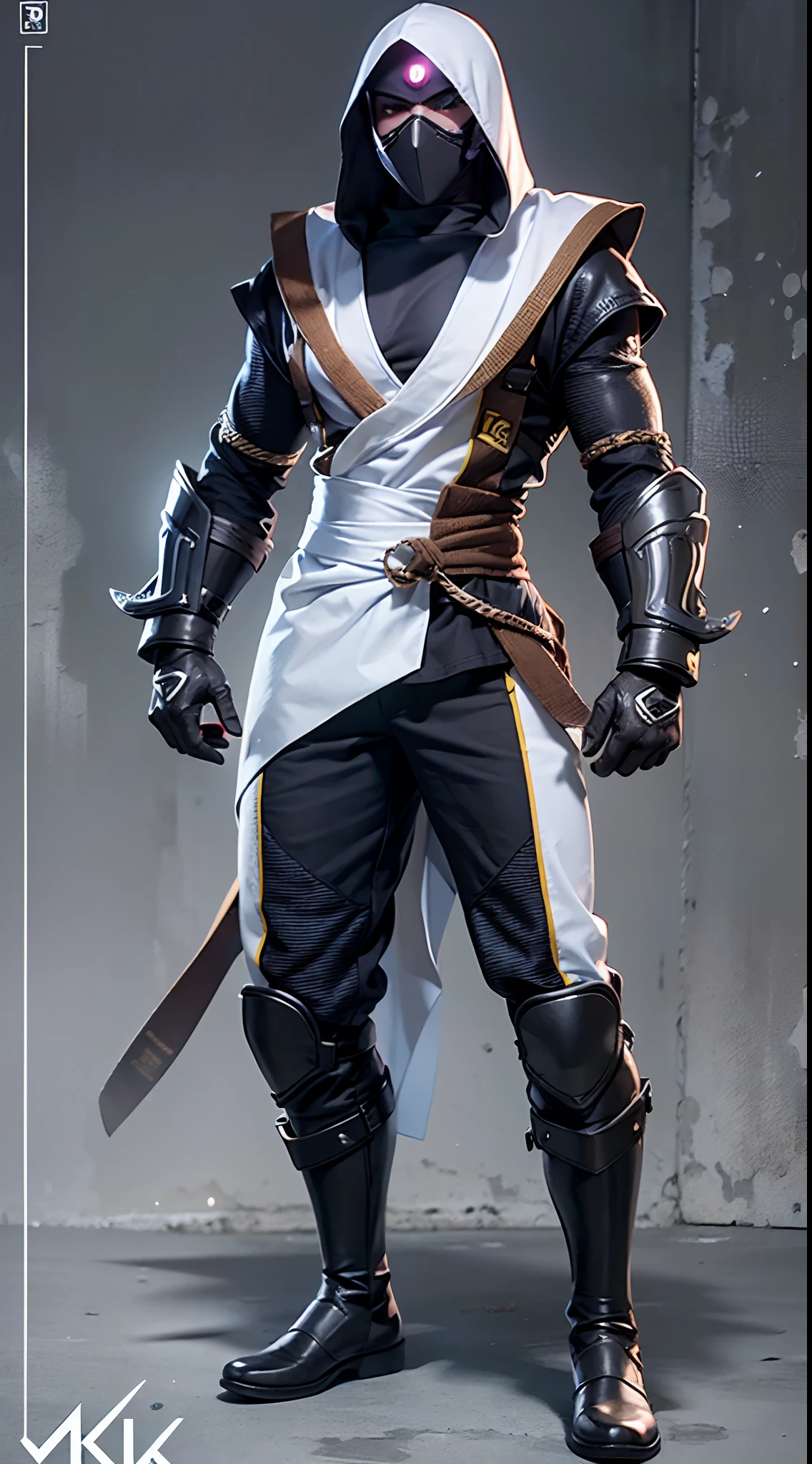 ((obra-prima, melhor qualidade, (extremamente detalhado CG unidade 8k papel de parede), (melhor qualidade), (best illustration), (melhor sombra), )) , Cosplay de Noob Saibot , mulher 20 anos ,seios grandes , quadril grande , com sobretudo branco , capuz branco , (roupas estilo ninja branco )