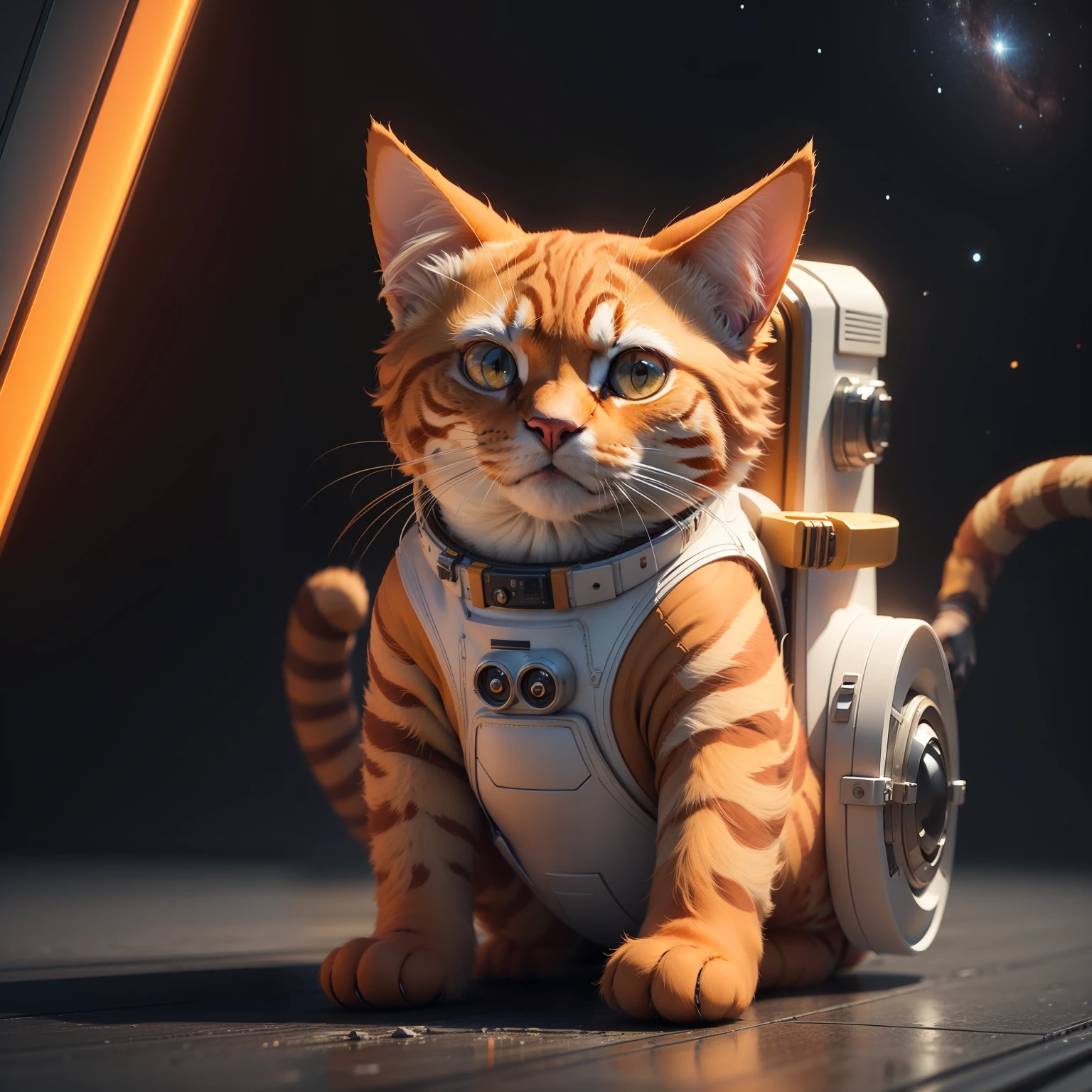 There's an orange cat in a space suit, renderizado ....3d fofa, renderizado ..3D estilizado, Q version, ..3D rendering 8K character art, Digital painting nice, ......3d, Super detailed rendering white background