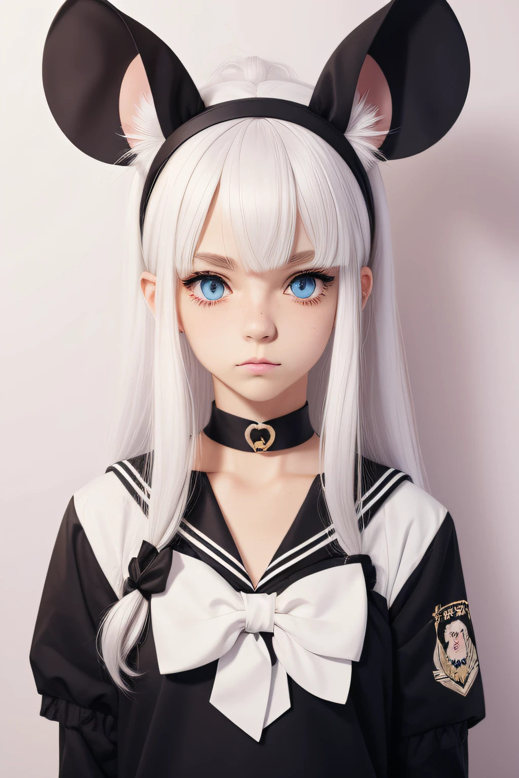 EX Choker, Animal Ears:Mouse, Clothing:Sailor Uniform, Eyes:EX Heterochromia, Facial Expression:Disgusted, Hair Accessories:EX Headband, Hair Length:Medium, Hair Style:Afro, Job:EX Hacker, Skin Style:Pale