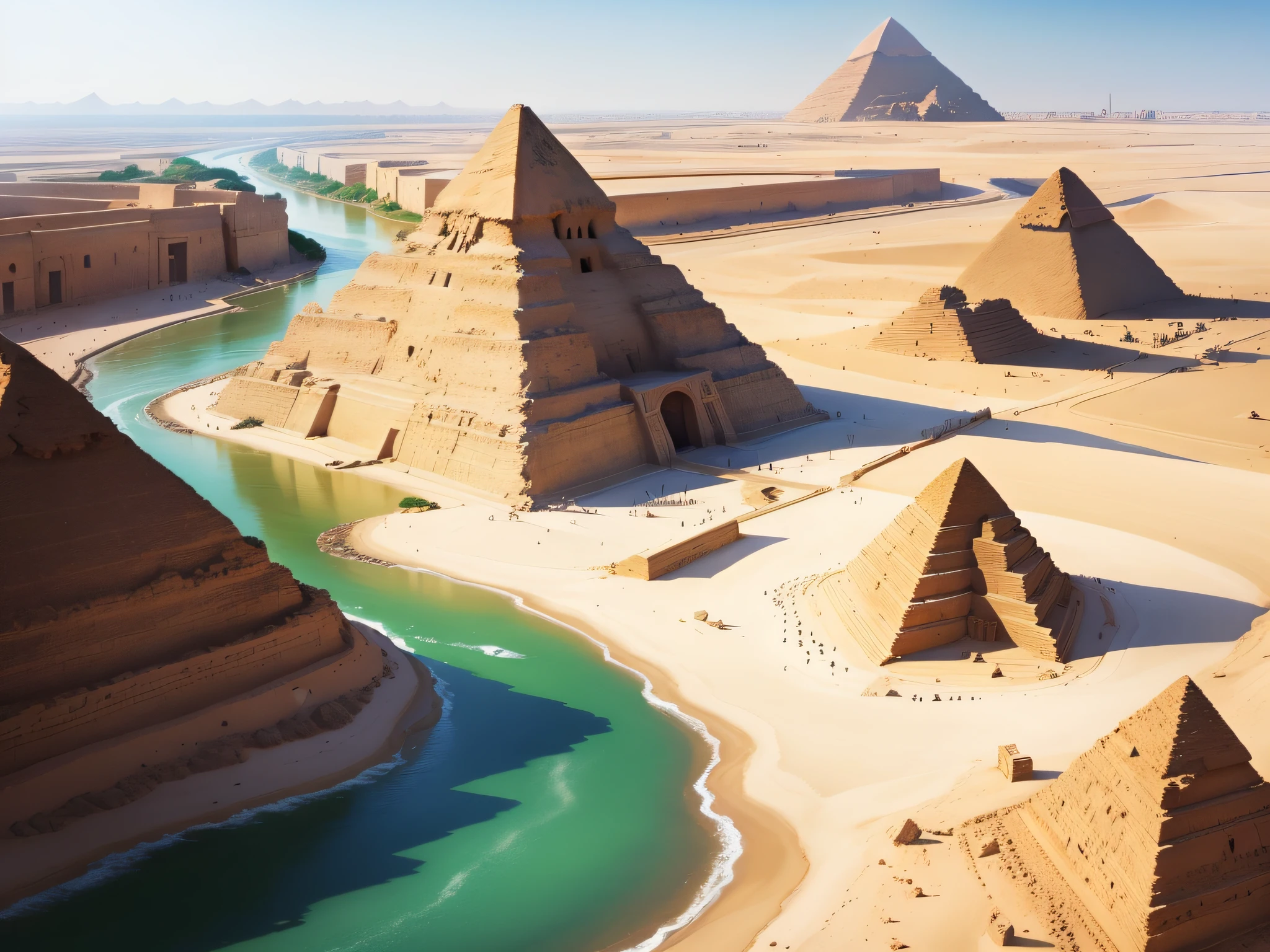 A river near the pyramids of Egypt, estilo dos desenhos animados.