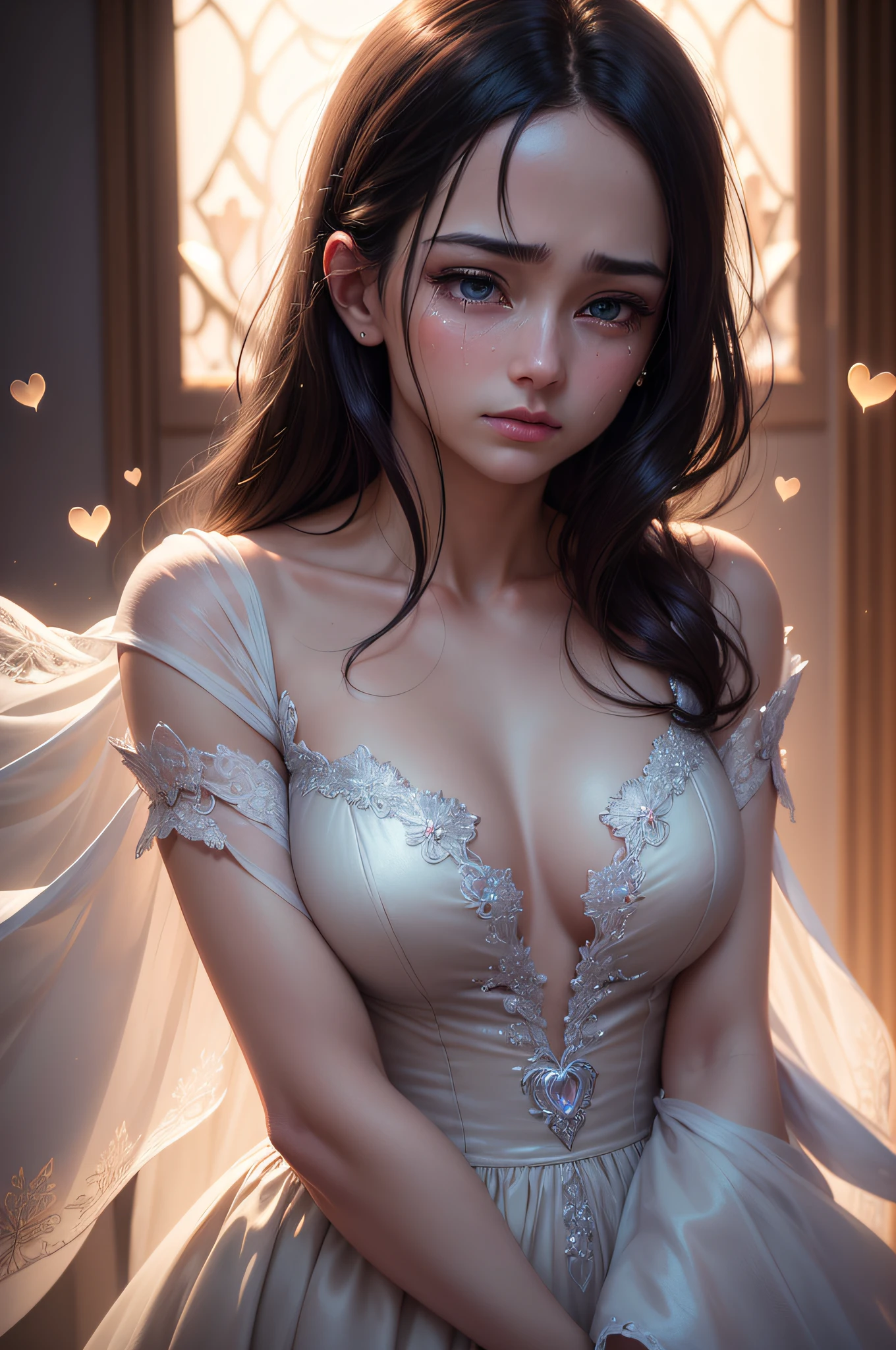 one sad heart, crying, tears, broken heart, opalescent, glory, breath taking beautiful, graceful, elegant, stunning, photo, shiny, iridescent, (masterpiece), (best quality) (detailed) (8k) (HDR) (cinematic lighting) (sharp focus) (intricate), HDR, hyper-realistic, color graded, beautiful, realistic picture, ultra high quality, stunning, heartbroken --auto