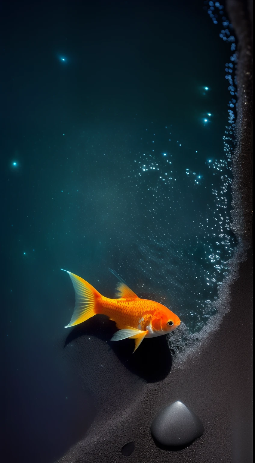 photo, ((( the night, darkly, Light from the torch))) ((sea night sky in water beautiful and cute goldfish), (((Lightroom))), (full - body:1.3), sexypose, (tetas grandes:1.3), (tmasterpiece), (perfect proportion), (foto realista), (beste-Qualit), (Detailed), (8K), (HDR), (wallpapers), (电影灯光), (sharp-focus), (an intricate)