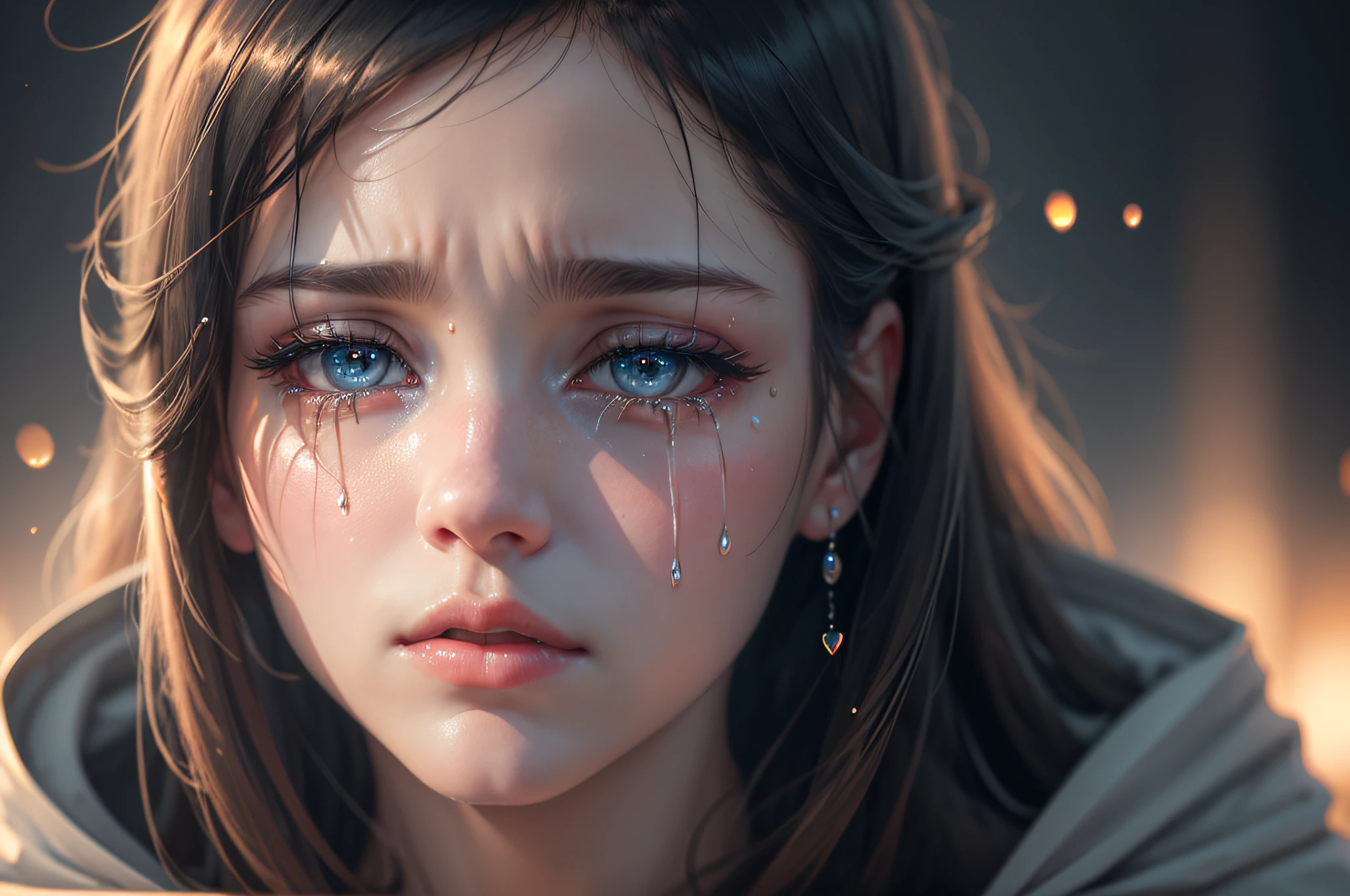 close up, one sad heart, crying wet bursting out eyes, real tears streaming down face, ultra-detailed eyes, many teardrops, treasure in tears, broken heart, opalescent, edge of glory, breath taking beautiful, graceful, elegant, stunning, photo, shiny, iridescent, (masterpiece), (best quality) (detailed) (8k) (HDR) (cinematic lighting) (sharp focus) (intricate), HDR, hyper-realistic, color graded, beautiful, realistic picture, ultra high quality, stunning, heartbroken, wish --auto