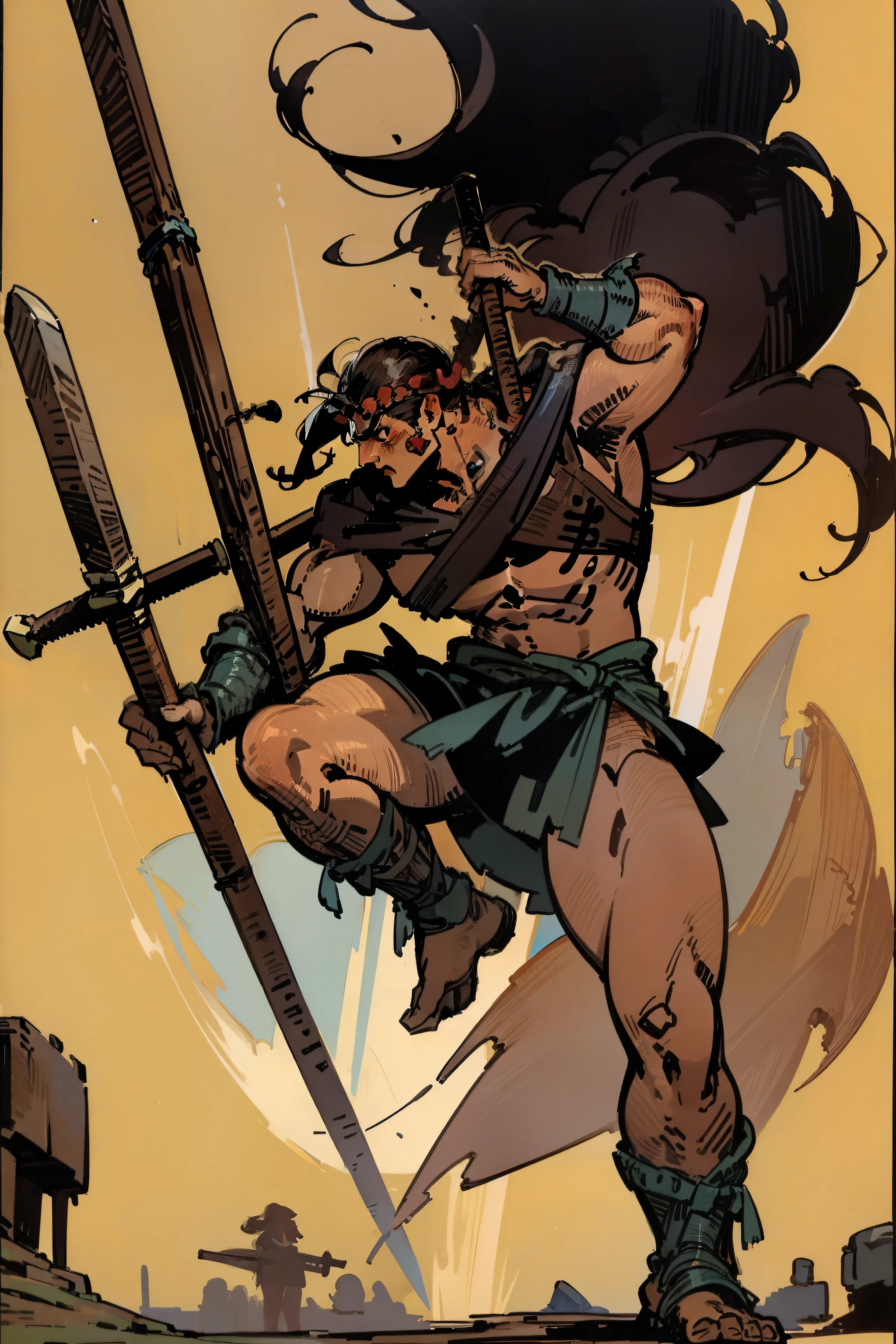 barbarous, Illustration by Conan, the Barbarian, barbarous, barbarian warrior, barbarian class, Frank Frazetta , Strong jaw, Bucema.
