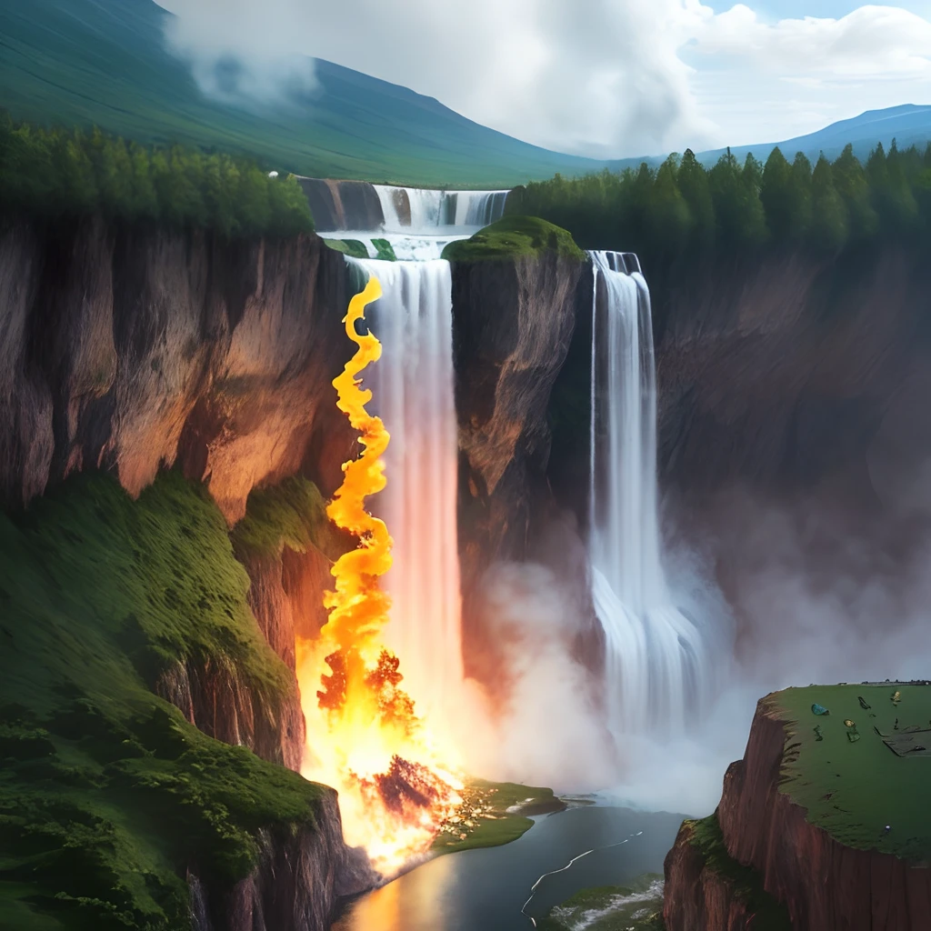 Waterfall fire