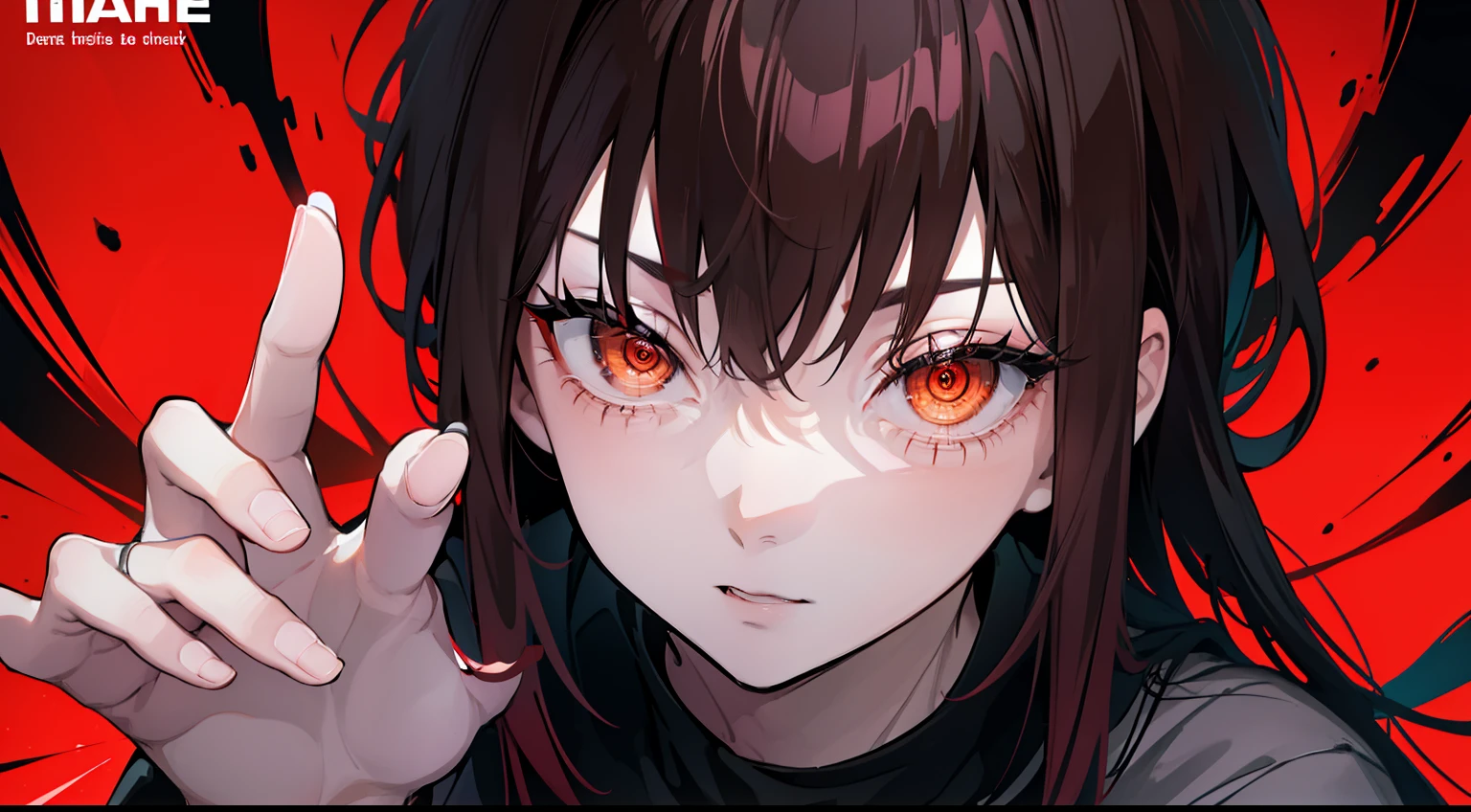 1girl, short black hair, red eyes, wearing black simple clothing, absurdres, high res, ultrasharp, 8K, masterpiece, looking at viewer, film poster featuring a young woman as the central character. She stands confidently in the center of the poster, with a determined expression on her face. The background is dark and gritty, with a sense of danger and intensity. The color palette is mainly dark with splashes red, giving the poster a dynamic and visually striking appearance,tachi-e (magazine:1.3), (cover-style:1.3), fashionable, woman, vibrant, outfit, posing, front, colorful, dynamic, background, elements, confident, expression, holding, statement, accessory, majestic, coiled, around, touch, scene, text, cover, bold, attention-grabbing, title, stylish, catchy, headline, larger, striking, modern, trendy, focus, fashion,