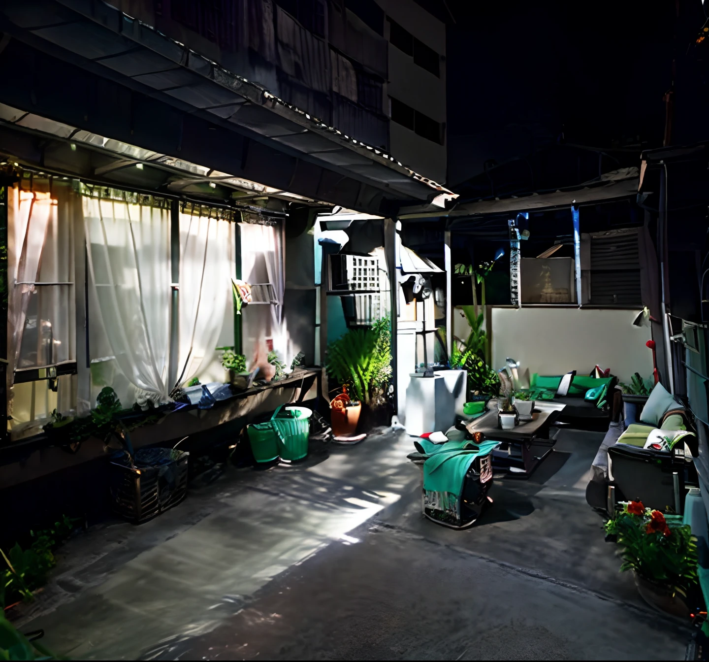 room with windows, with glowing lights at night, at night time, it is night time, during night, at night with lights, paisible night lighting, at night with moon light, photo taken at night, outdoors at night, well maintained, at nighttime, masterpiece, 256x256,design roof garden, garden, fire place, chair, sofa gray, the wall, termo, wood material, big glass in windows, day time, sunshine,garden, design roof garden, flowers,fre place,