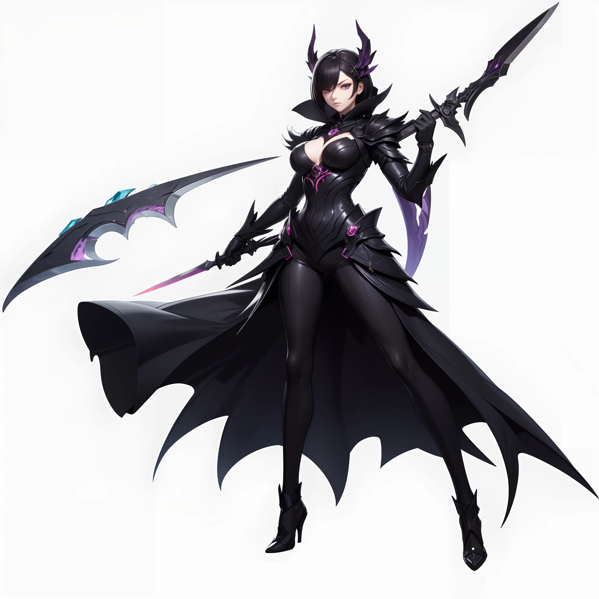 {Create a dynamic full-body illustration of the deadly nightshade, Also known as Saikeiko: Female character with a dark and mysterious presence.} Her evolutionist traits are:、Appears through her weapons and outfit, She adapted、Allows you to transform. Wearing dark and attractive clothing inspired by Saikeiko's unique style, She wields a poisonous blade with grace and precision. Her eyes shine with enigmatic charm, Symbolizes a deep connection to nature and the influence of psychicos. Renders her in a style inspired by Japan's classic manga, With the highest resolution and quality in 4K. Emphasize her elegance, strength, And deadly beauty.