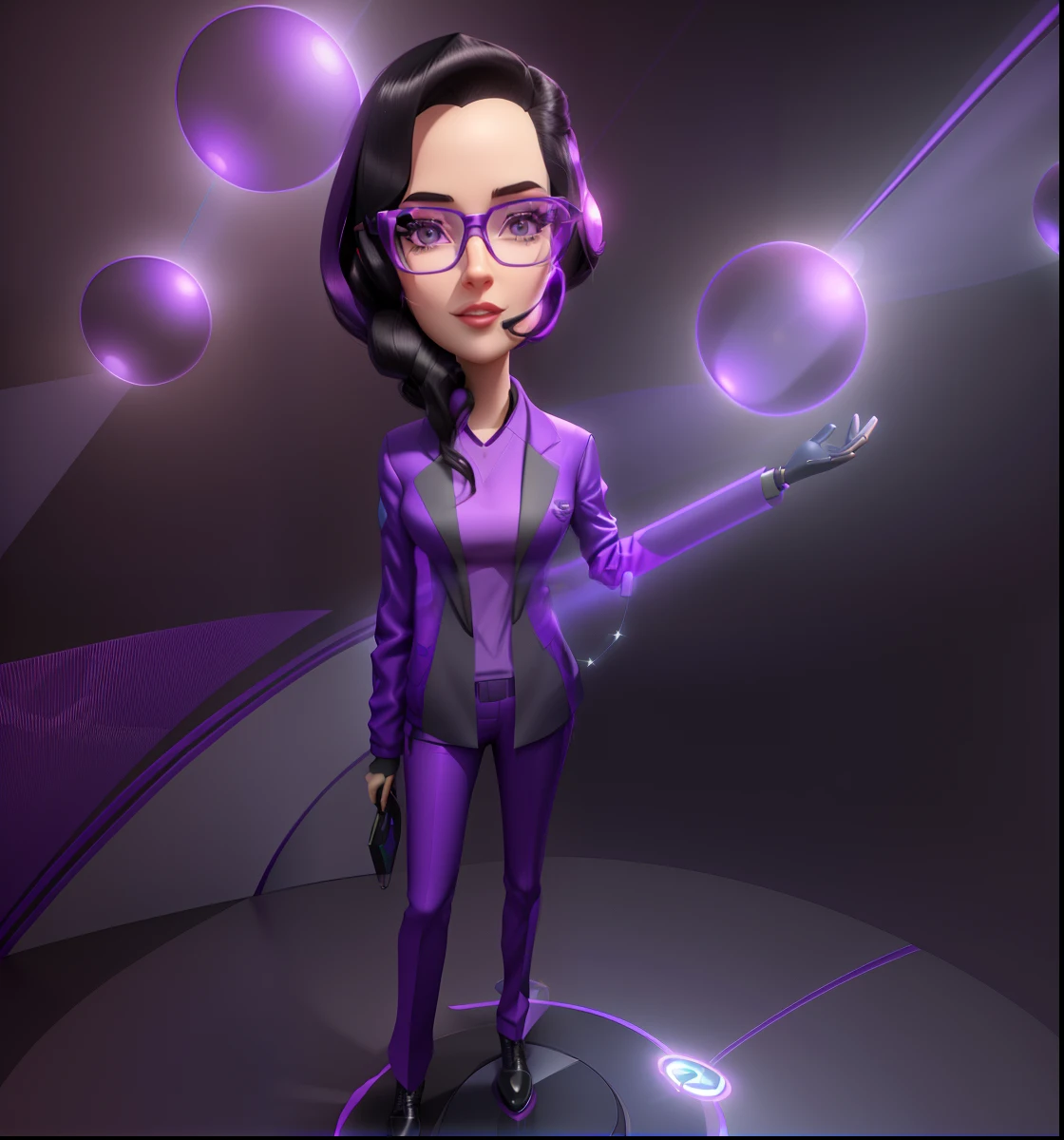 cartoon of a woman in a purple jacket and glasses standing on a pedestal, upper body avatar, 3 d demo reel avatar, corporate animation style, very stylized, charicature, 3d animated, 3 d animated, your personal data avatar, highly stylized, corporate holograms, simple stylized, rotoscoped, design your own avatar