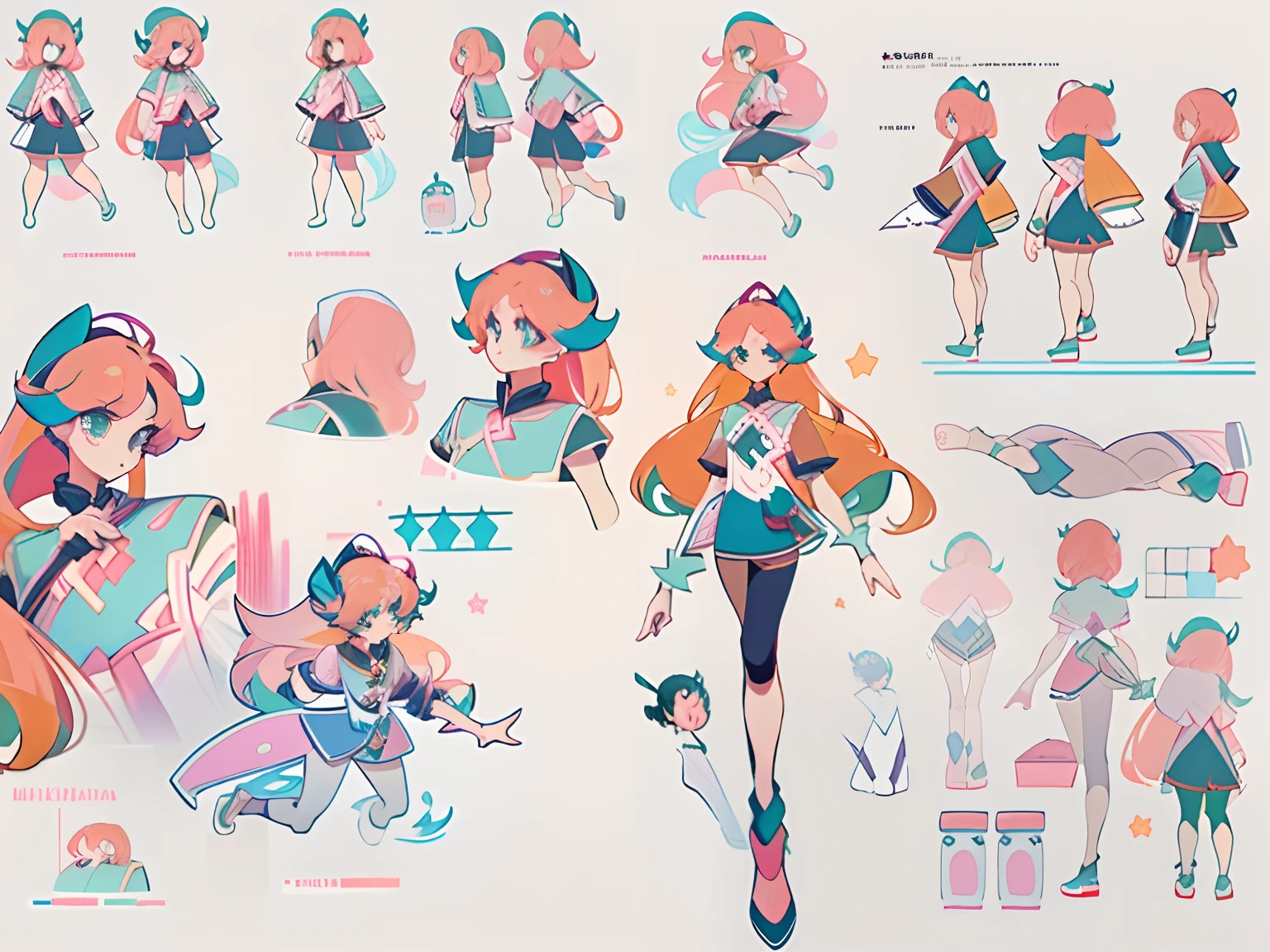 ((masterpiece)), (((best quality))), (character design sheet, same character full body, front, side, back), Illustration, 1 girl, hair color, bangs, hair fax, eyes, environment change, pose kota, female, shirt shangyi, stars, charturnbetalora, (simple background, white background: 1.3) ,--6