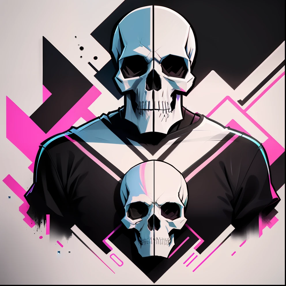 front skull, frontal, cubismo, vectorization, Preto e branco, expressionismo, Synthwave::Central composition graphic design, vetor de camiseta
