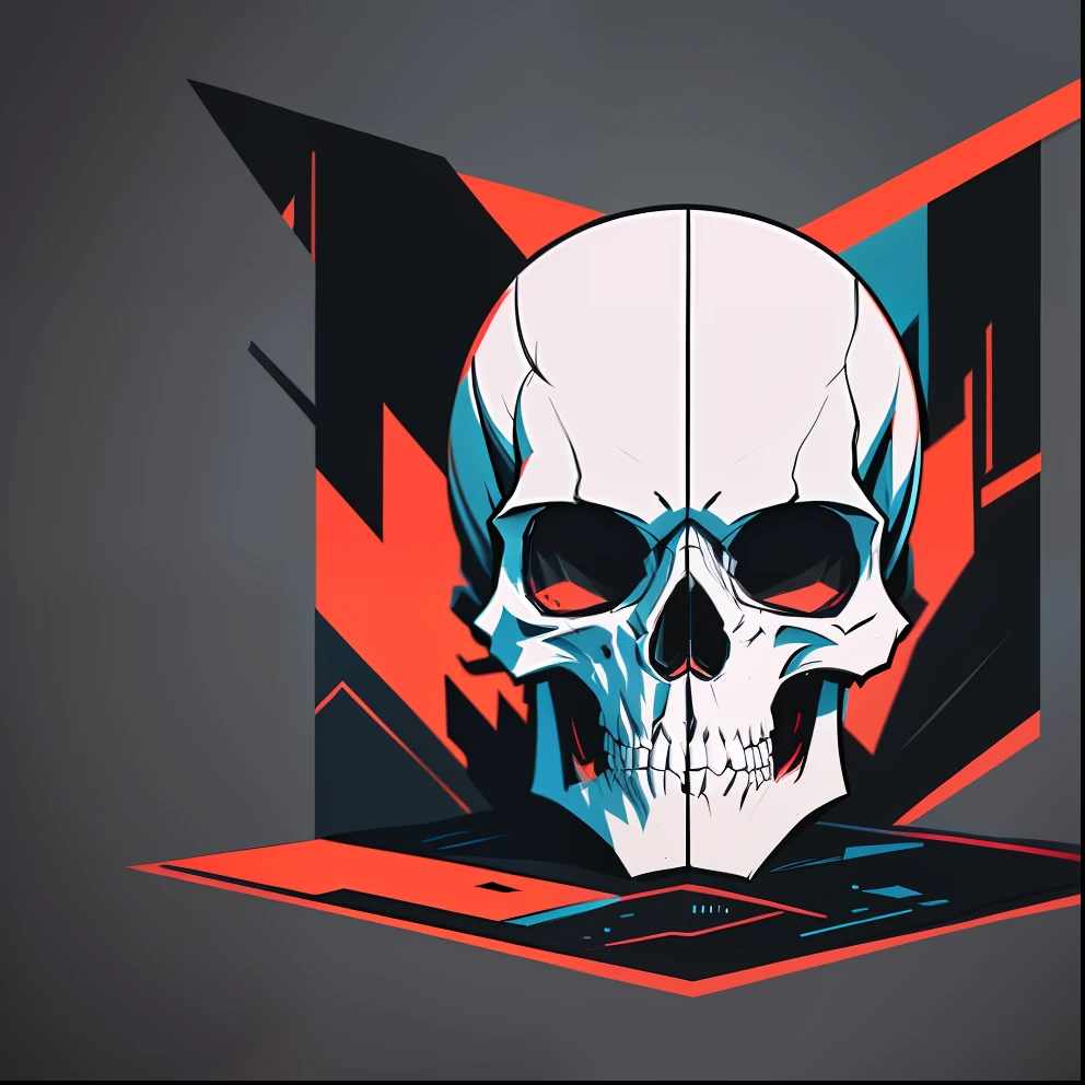 frontal skull, frontal, centralizado, cubismo, vectorization, Preto e branco, expressionismo, Synthwave::Central composition graphic design, vetor de camiseta