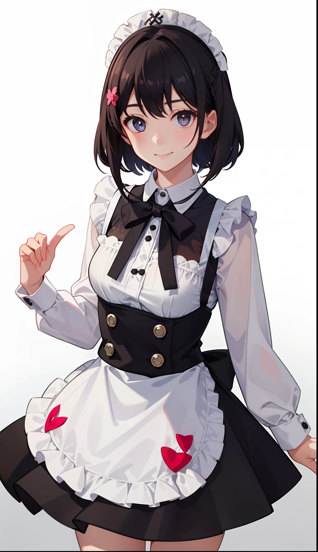 1girl in、A smile、A delightful! The shirt、skirt by the、(small tits)pinafore、doress、hair adornments、Maids、