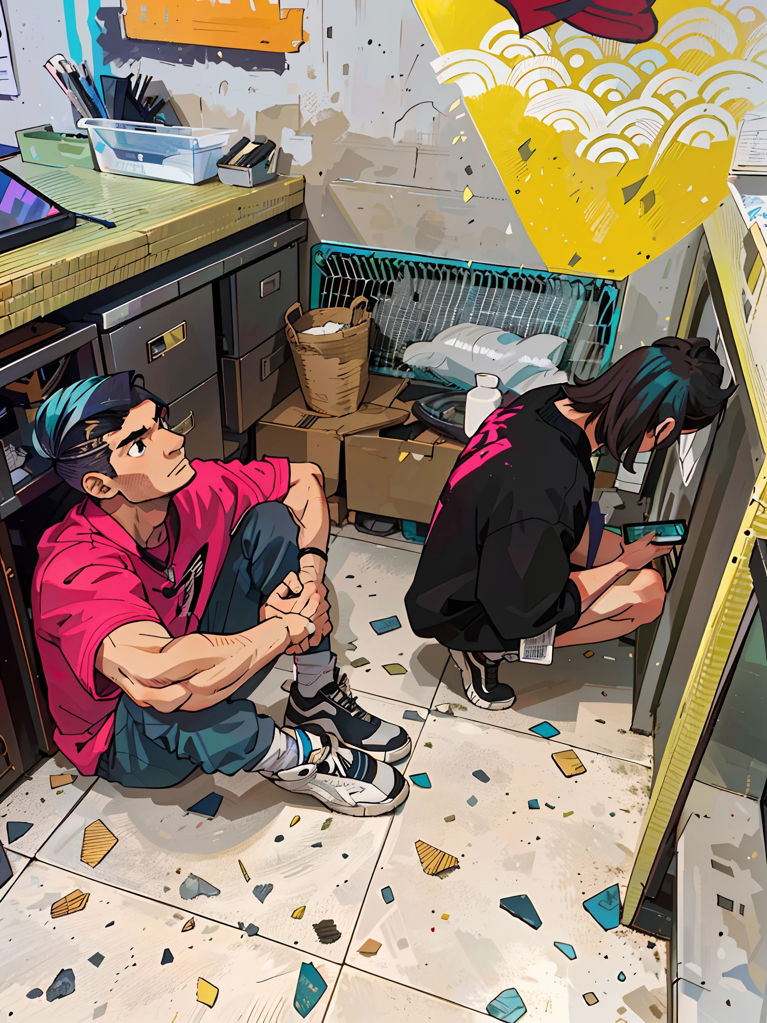 (Best Quality: 0,8), (Best Quality: 0,8), The Perfect Anime-illustration, A very close-up of a handsome man, walking through the city, turquoise hair, Historical, Untidy hairstyle, masterpiece, Technological, Cyberpunk, Kyoto, opinion, eyes