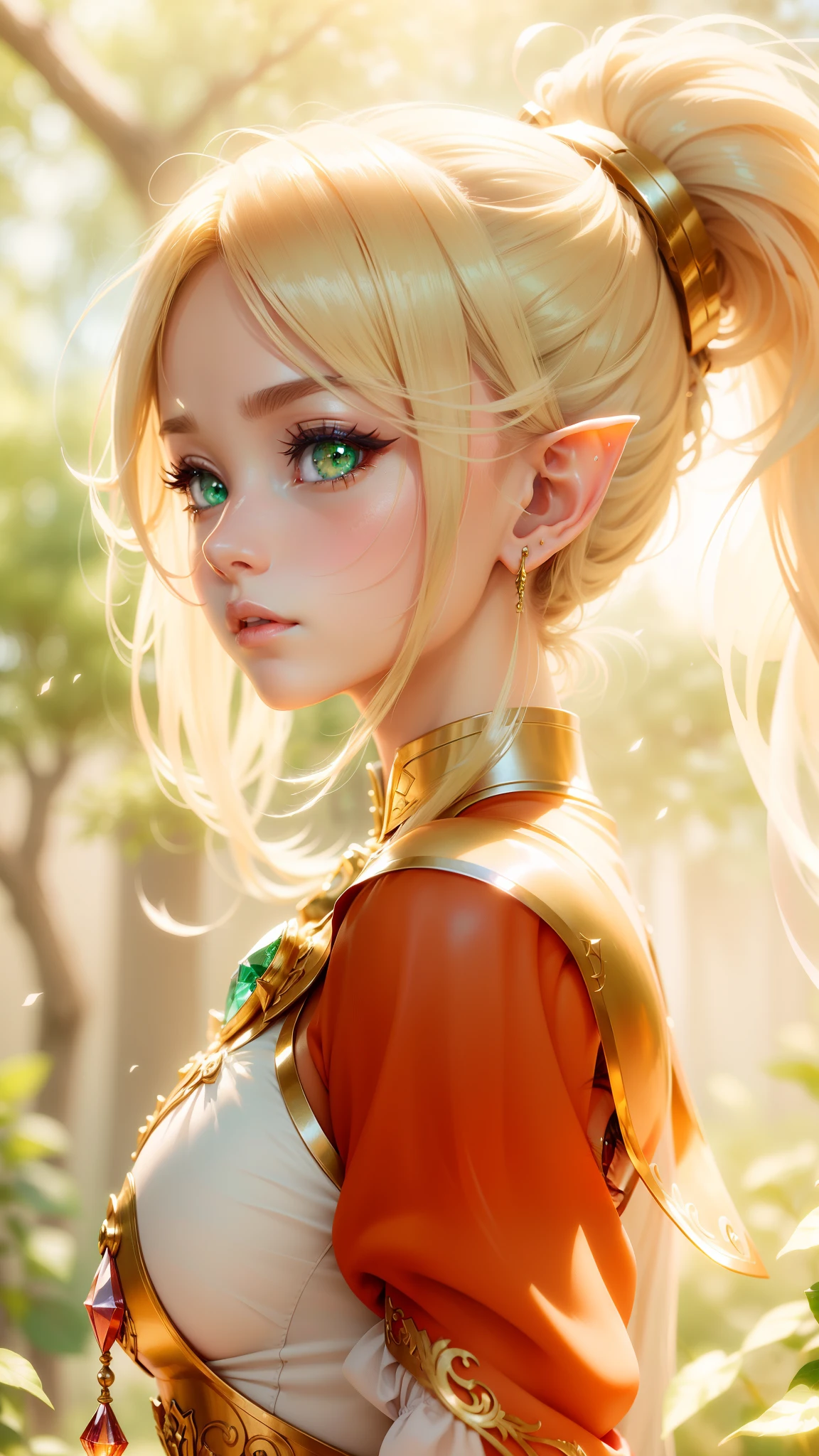 animesque、anime styled、Speciality, (8K, Best Quality, masutepiece:1.2), (Realistic, Photorealsitic:1.37), Ultra-detailed, beautiful shining eyes, like crystal clear glass, green eyes, (elf ears)