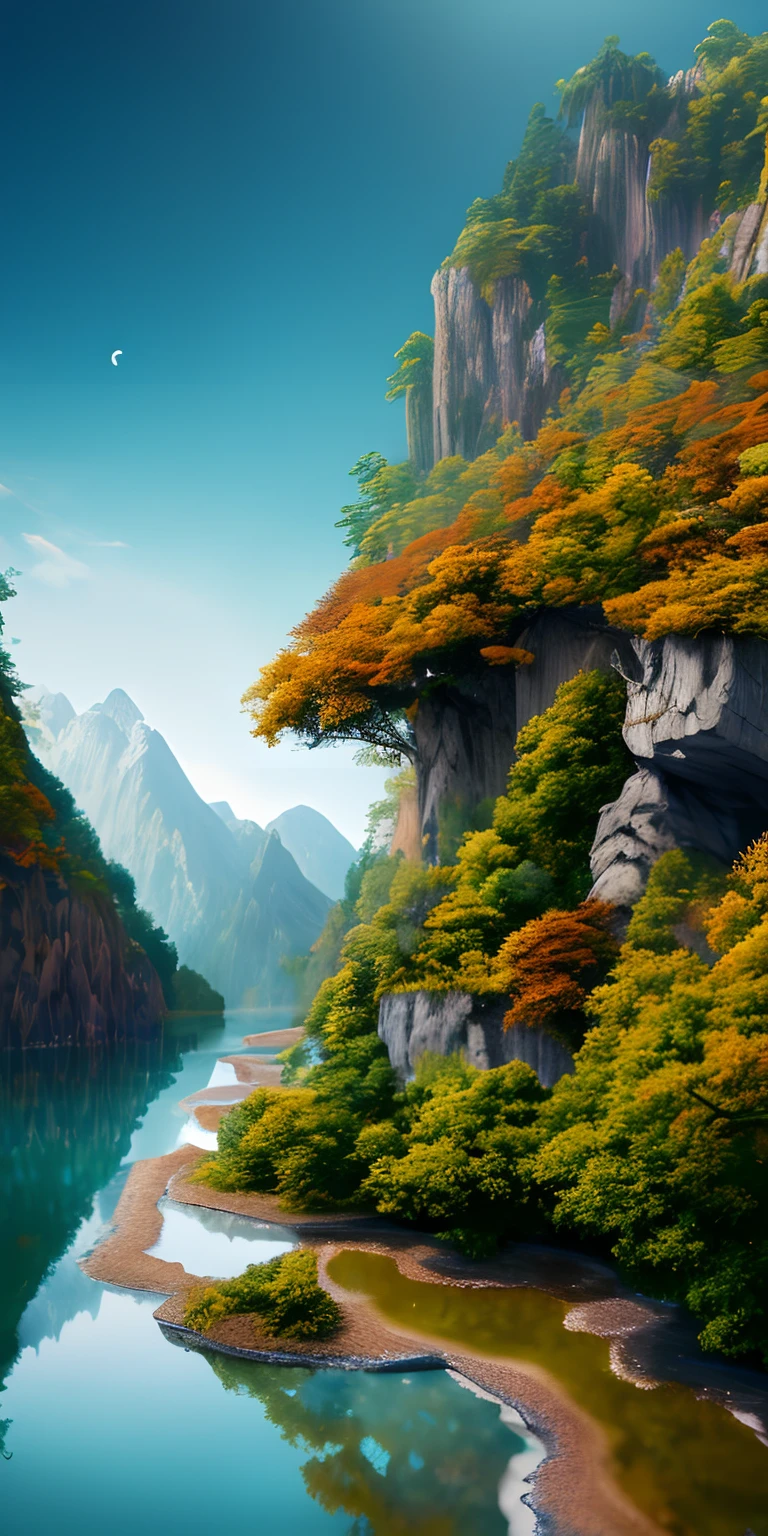 masutepiece, Best Quality, High quality, the Extremely Detailed CG Unity 8K Wallpapers, scenic, takeout,florals, clouds, tag, No humans, mont, scenic, Eau, The tree, yuki, cascades, cliff, Nature, lake, River, flake,award - winning photo, Bokeh, depth of fields, nffsw, florals, chromatic abberation ,Photorealsitic,Extremely detailed, trends in the art station, CGoncil Trends, complex, high detailing, drama, Art by Midjourney
