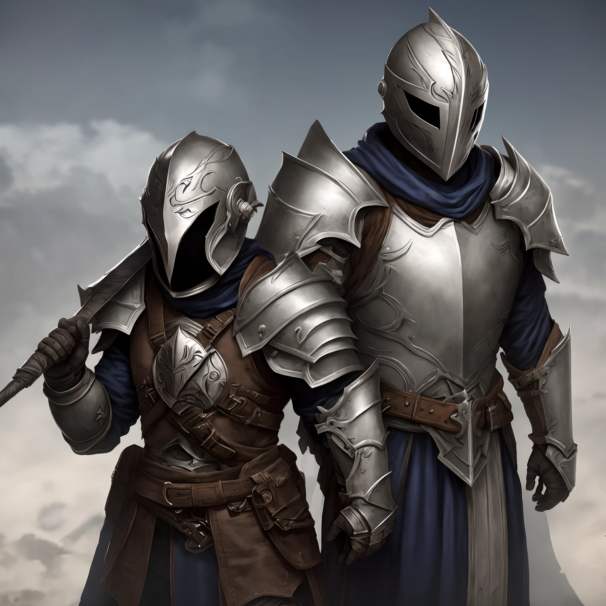 Paladin with helmet and mask, armadura pesada branca e dourada do deus azgher, com uma cimitarra e escudo