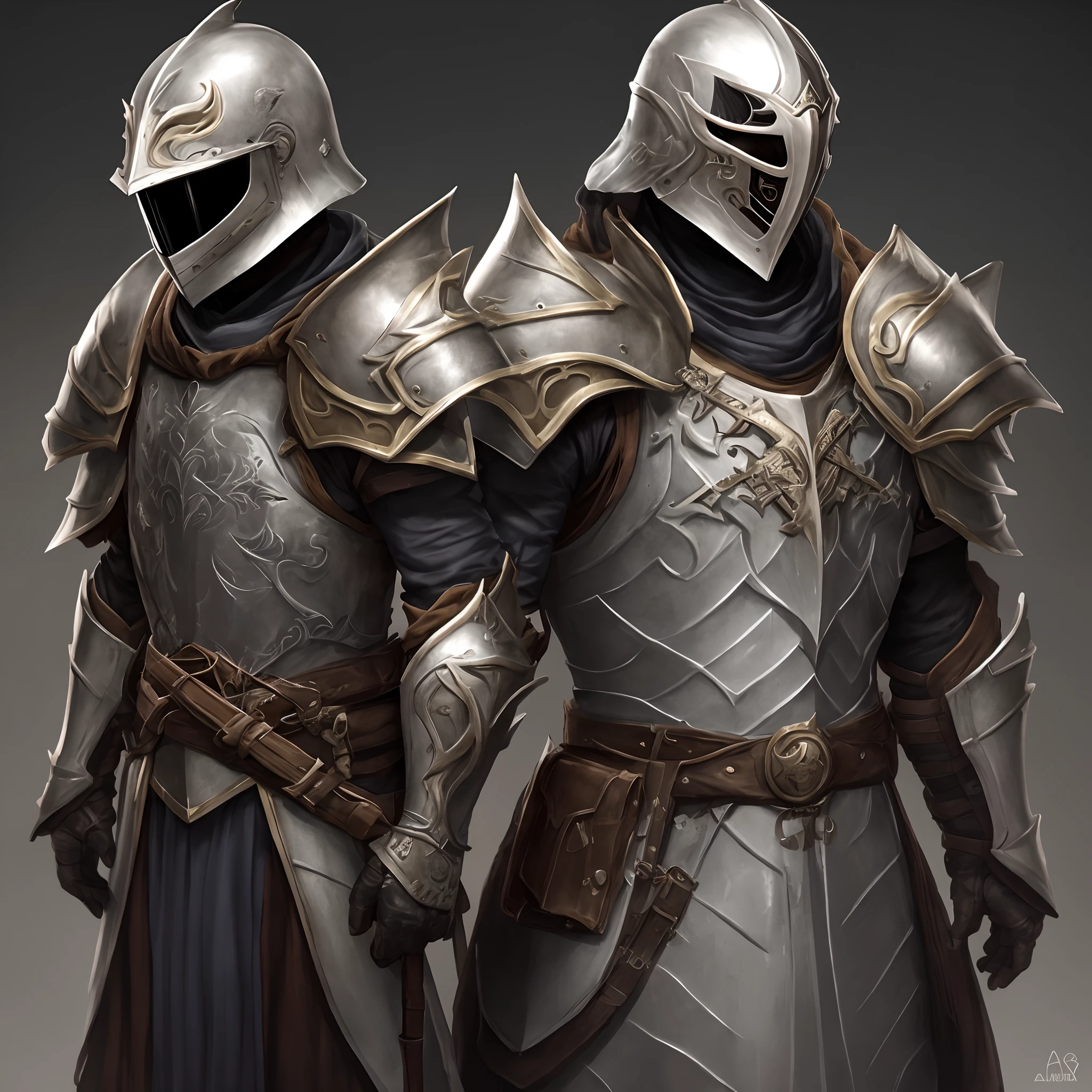 Paladin with helmet and mask, armadura pesada branca e dourada do deus azgher, com uma cimitarra e escudo